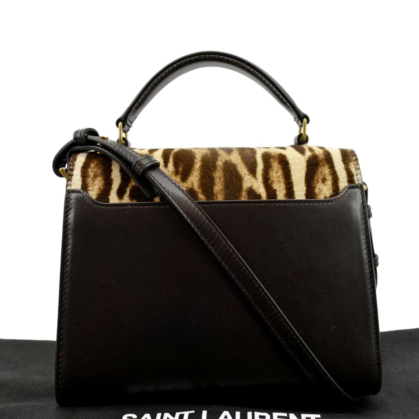 SAINT LAURENT Cassandra Leopard Print Monogram Canvas Shoulder Bag Maroon