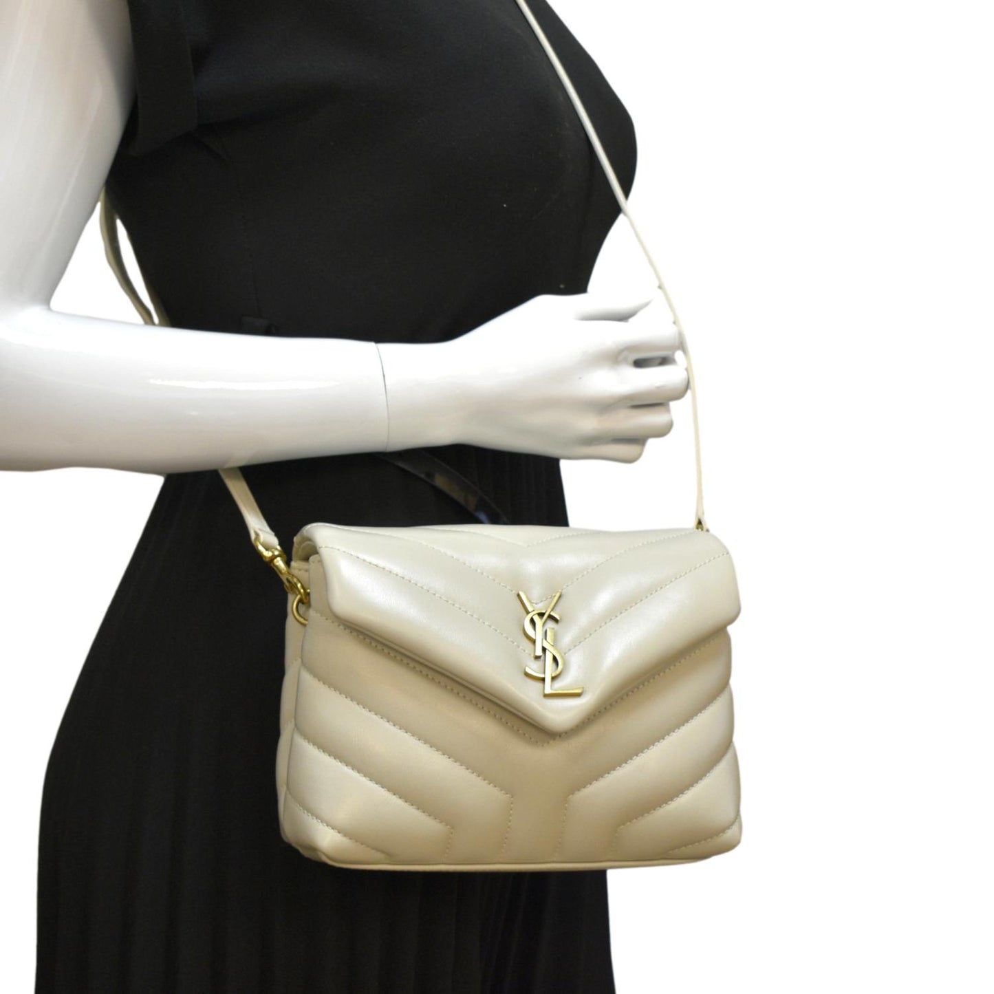 SAINT LAURENT Toy Loulou Matelasse Leather Crossbody Bag Ivory