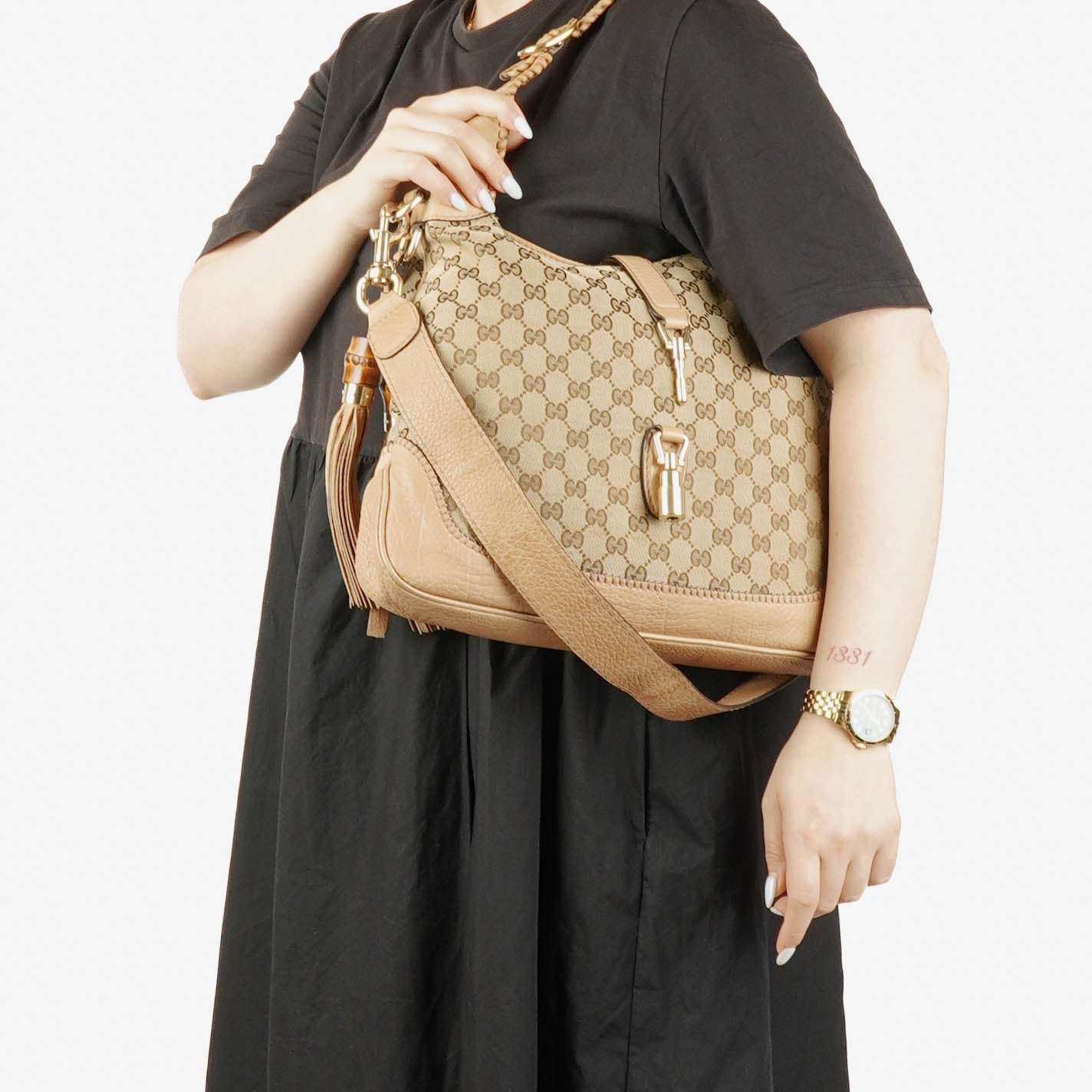Gucci Beige GG Canvas New Jackie Hobo Bag