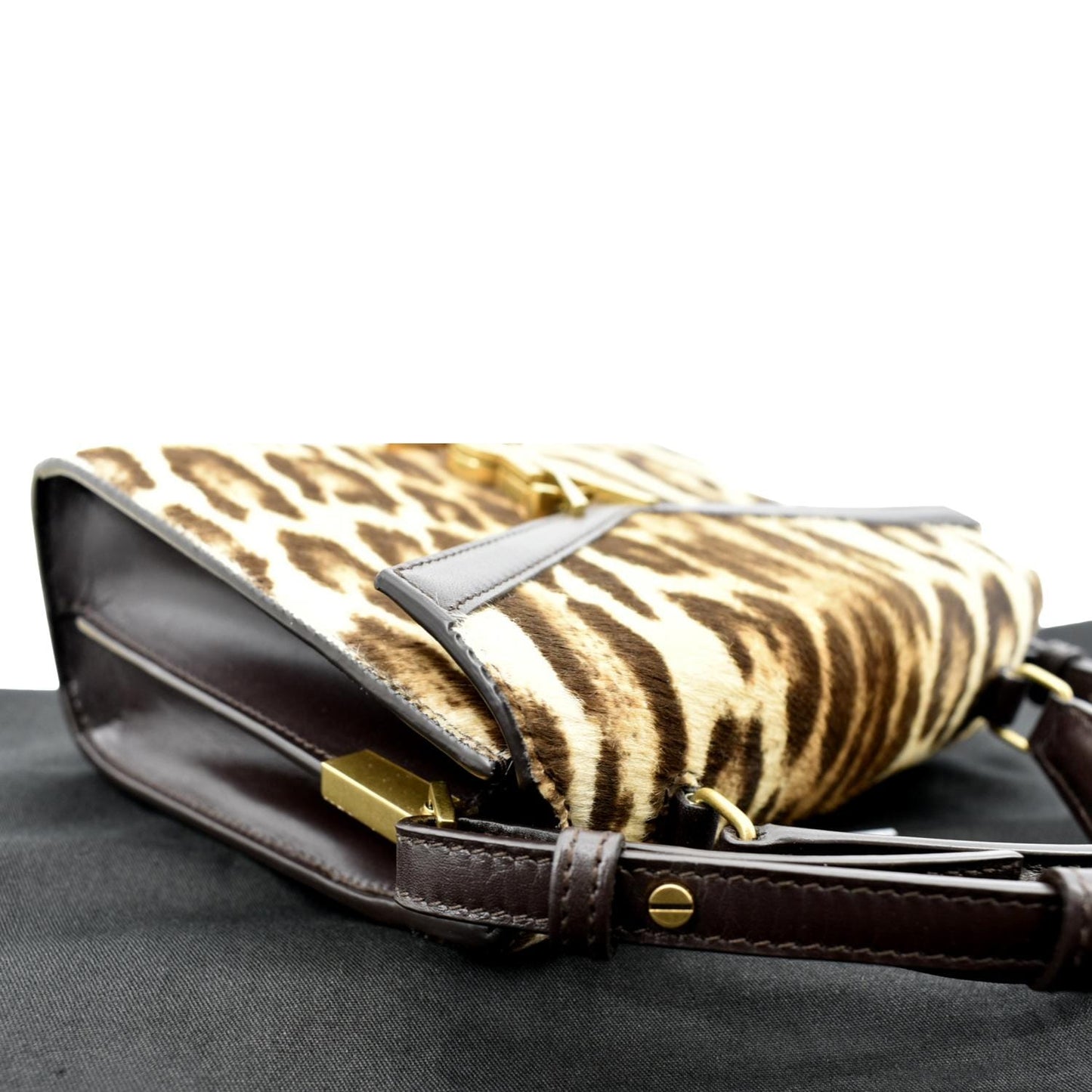 SAINT LAURENT Cassandra Leopard Print Monogram Canvas Shoulder Bag Maroon