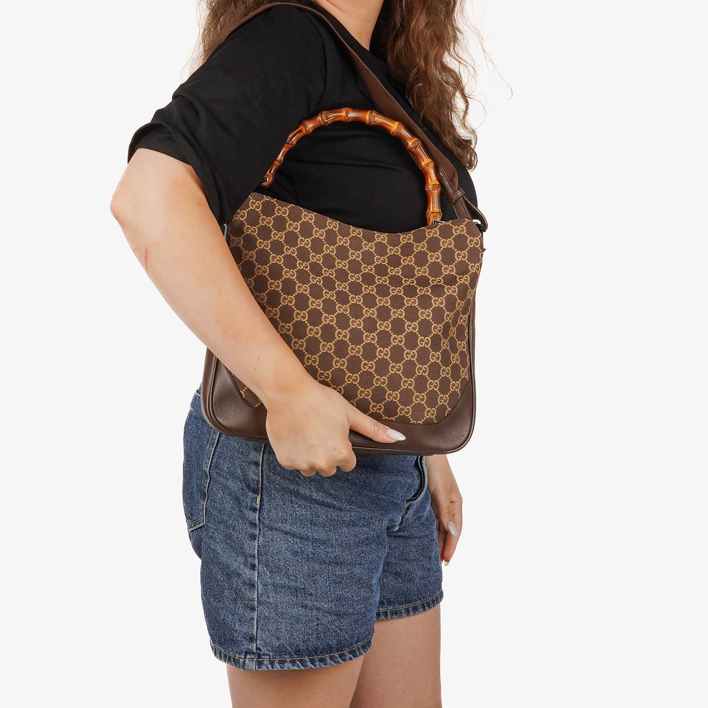 Gucci Bamboo Top Handle GG Canvas Brown/Biege Hobo Bag