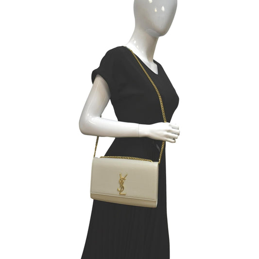 SAINT LAURENT Kate Grain De Poudre Leather Shoulder Bag Ivory