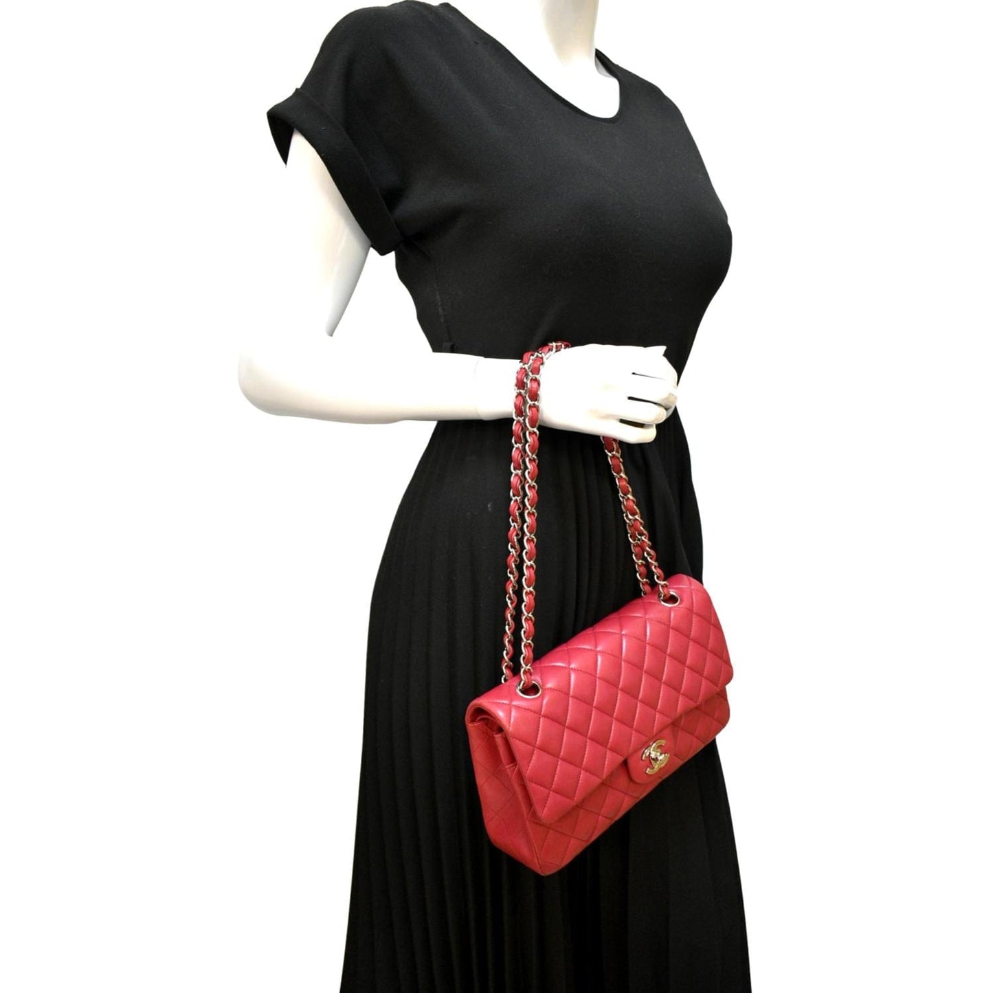 Chanel Classic Medium Double Flap Quilted Leather Shoulder Bag Red