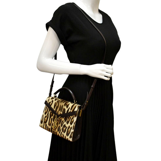 SAINT LAURENT Cassandra Leopard Print Monogram Canvas Shoulder Bag Maroon