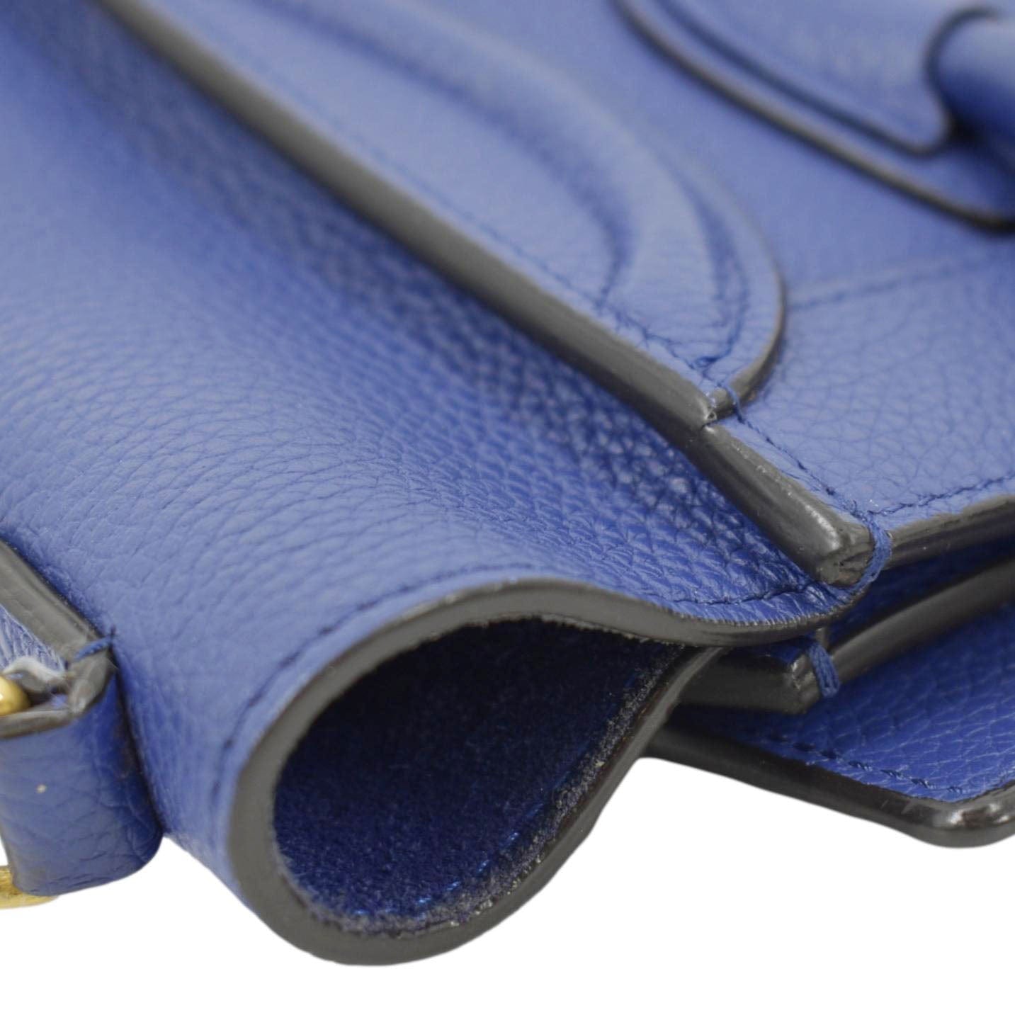 CELINE Nano Luggage Drummed Leather Tote Crossbody Bag Blue