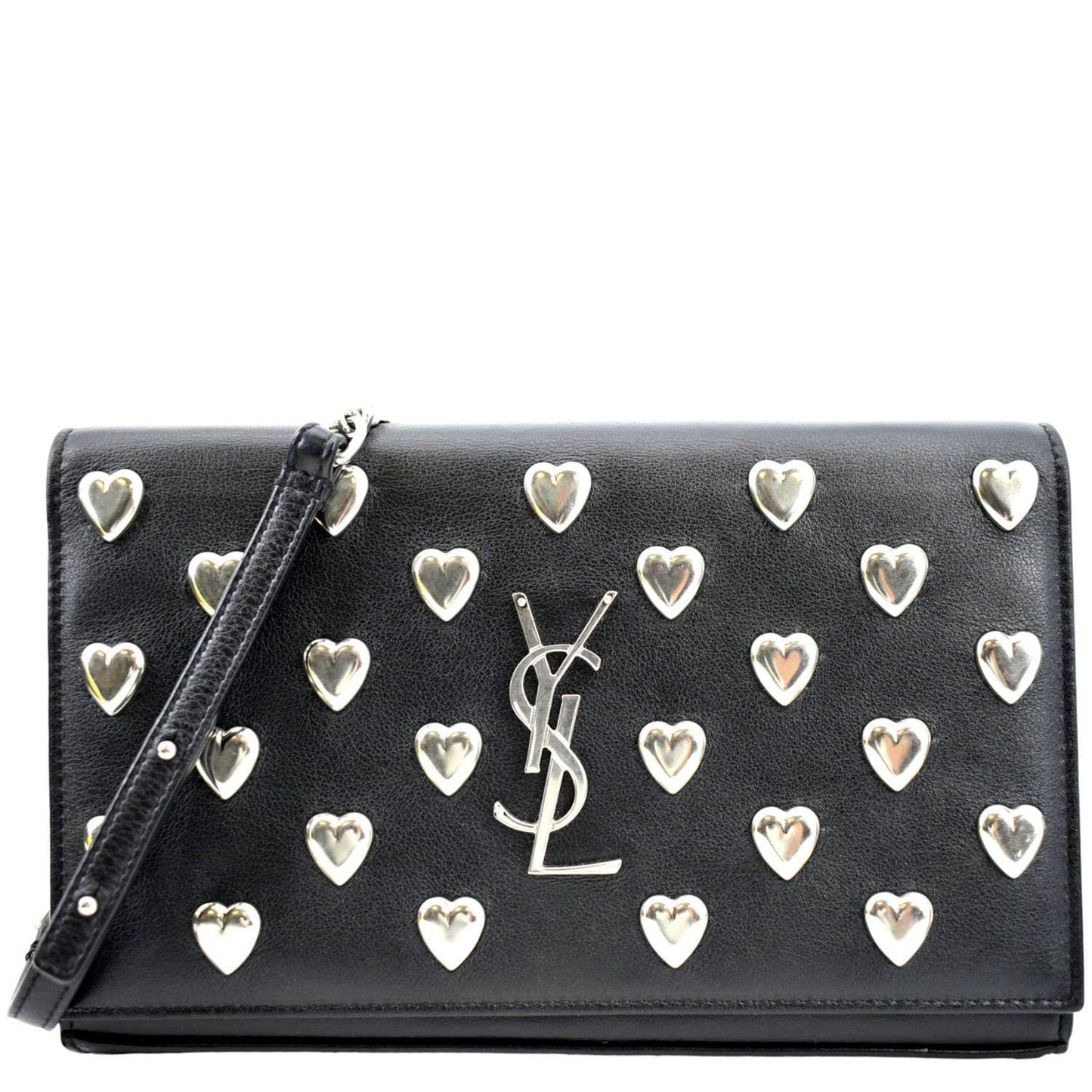 SAINT LAURENT Kate Heart Studded Leather Shoulder Bag Black