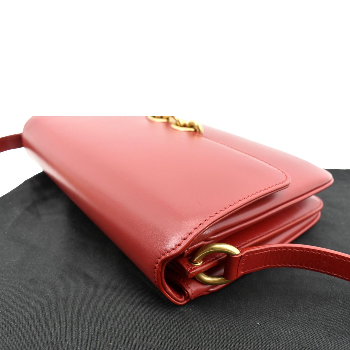 SAINT LAURENT Le Maillon Smooth Leather Shoulder Bag Red