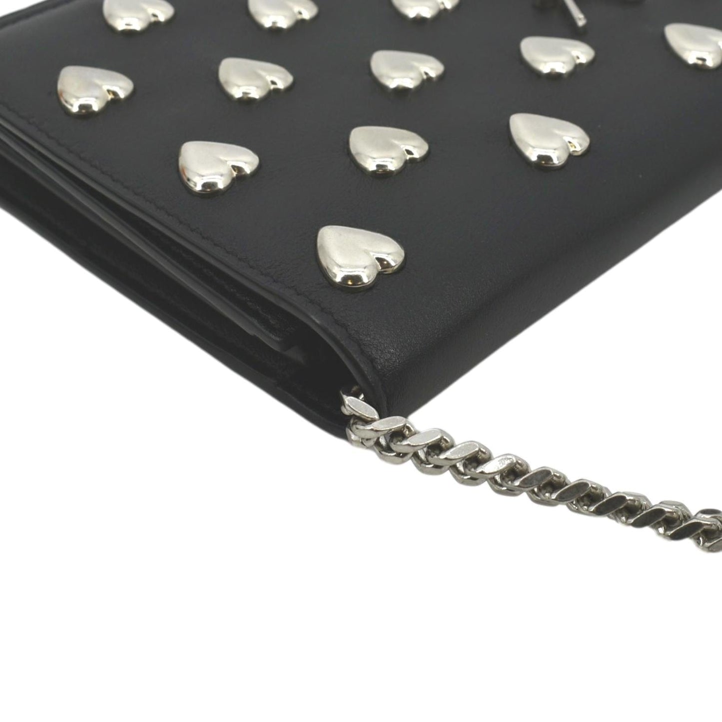 SAINT LAURENT Kate Heart Studded Leather Shoulder Bag Black