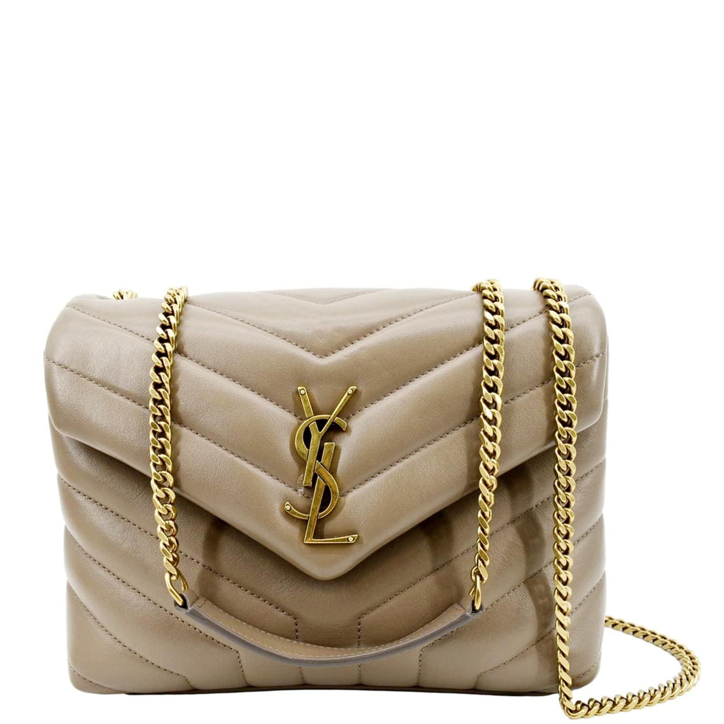 SAINT LAURENT Small Loulou Quilted Leather Crossbody Bag Dark Beige