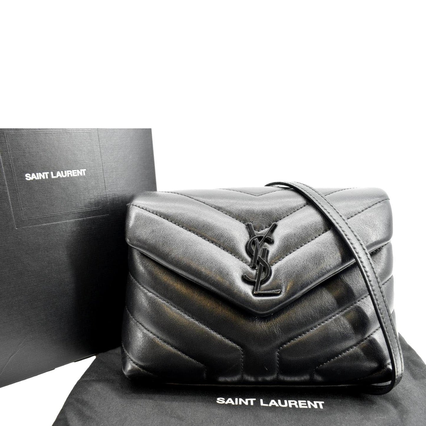 SAINT LAURENT Loulou Toy Matelasse Leather Crossbody Bag Black