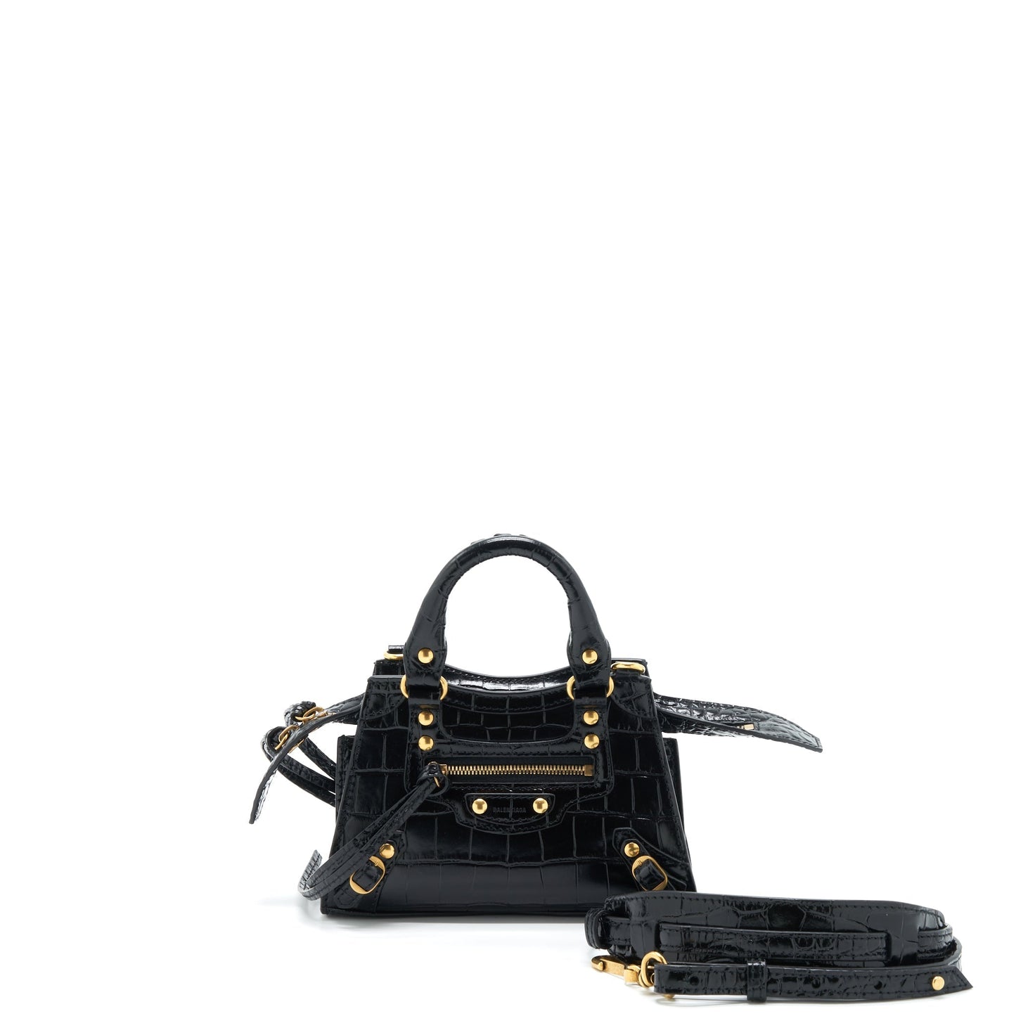 Balenciaga Nano Neo Classic City Purse Crocodile-Embossed Calfskin Black
