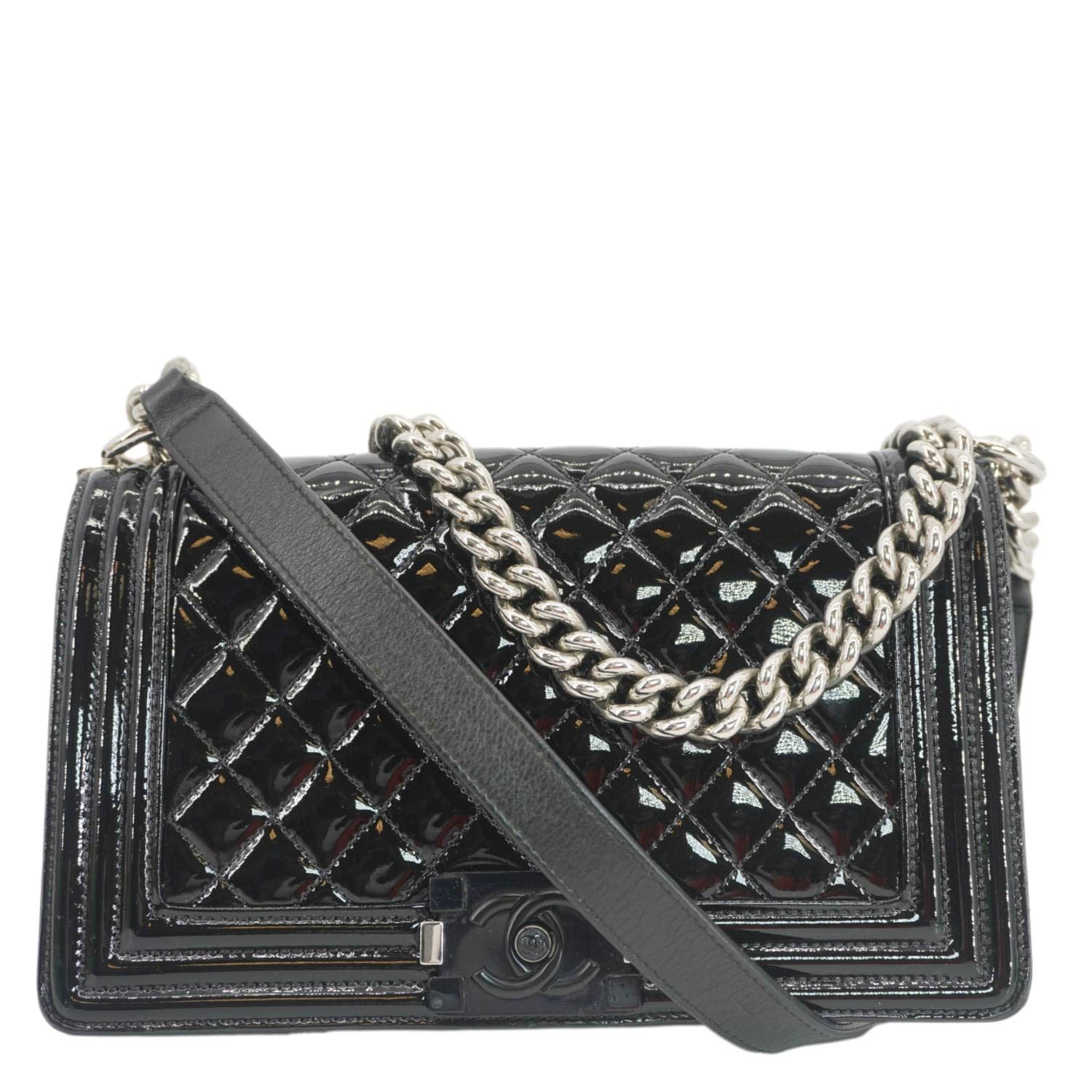 Chanel Boy Flap Medium Plexiglass Patent Leather Crossbody Bag Black