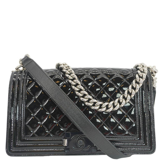 Chanel Boy Flap Medium Plexiglass Patent Leather Crossbody Bag Black