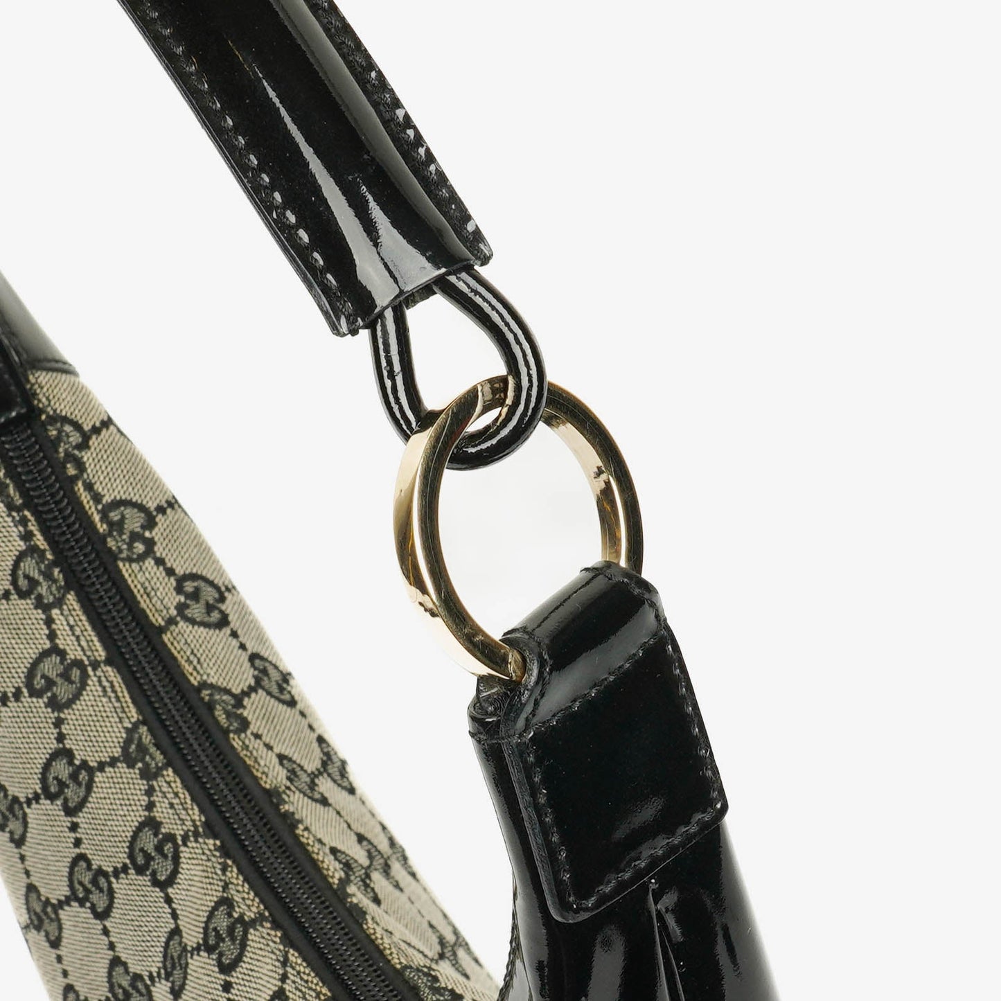 Gucci Black Patent Leather Braided Handle Ring Hobo Bag