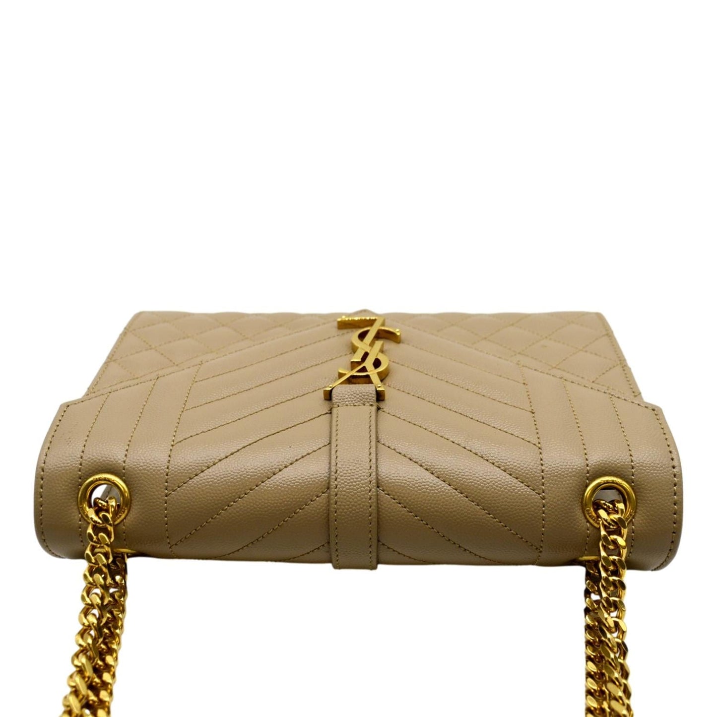 SAINT LAURENT Envelope Flap Matelasse Leather Shoulder Bag Beige
