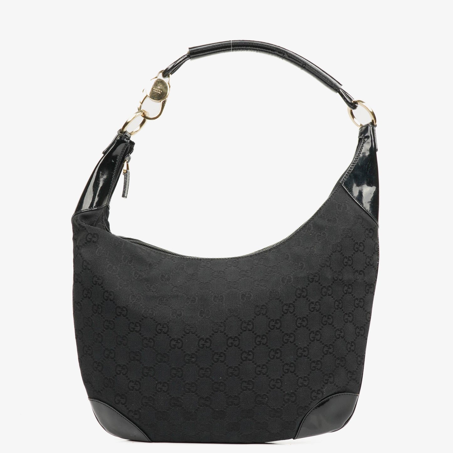 Gucci Black Patent Leather Braided Handle Ring Hobo Bag