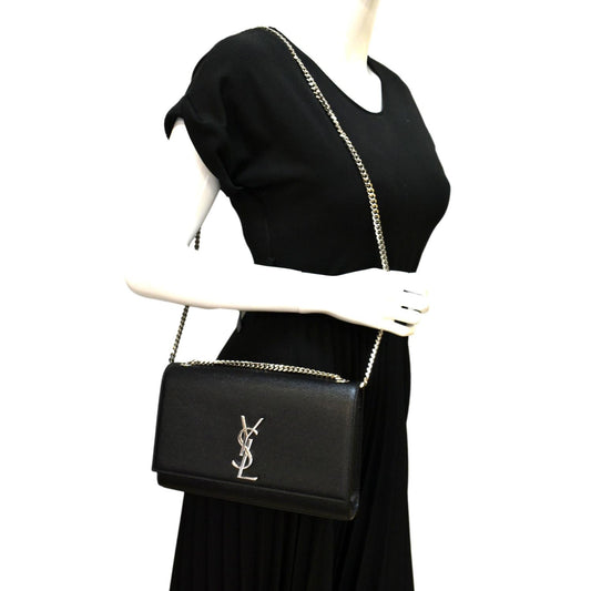 SAINT LAURENT Kate Medium Grain De Poudre Leather Crossbody Bag Black
