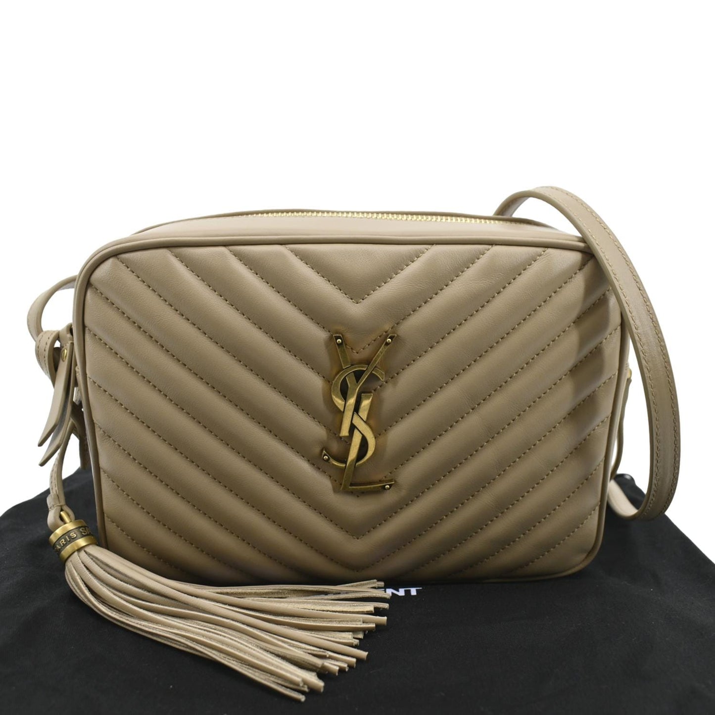 SAINT LAURENT Lou Camera Chevron Leather Crossbody Bag Creme