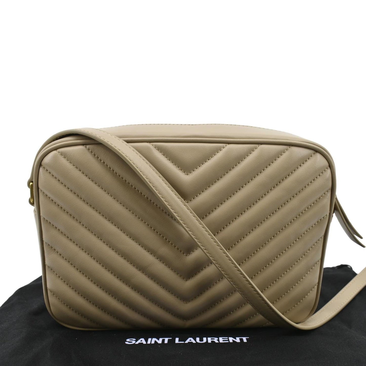SAINT LAURENT Lou Camera Chevron Leather Crossbody Bag Creme