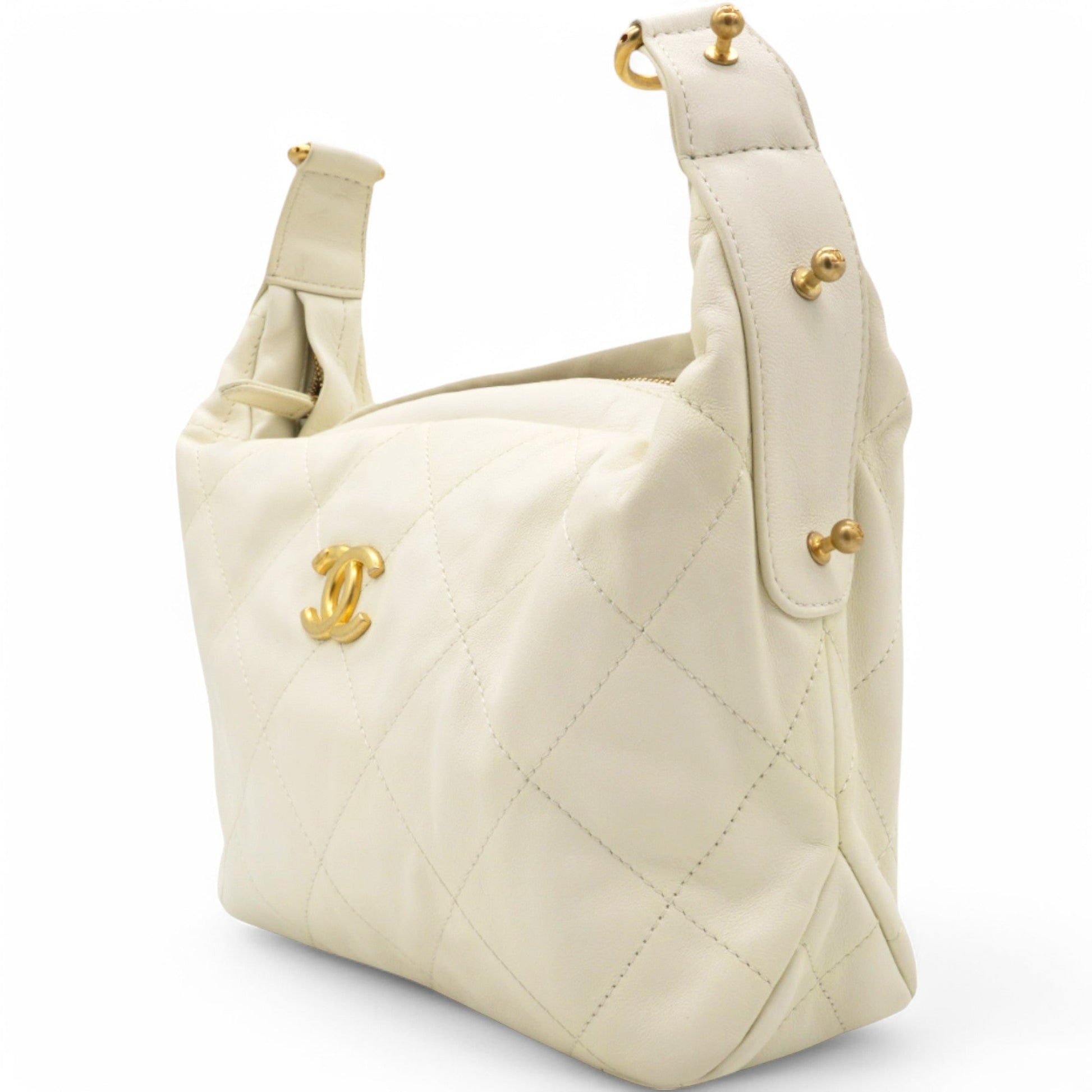 Chanel Calfskin Quilted Daily Hobo White