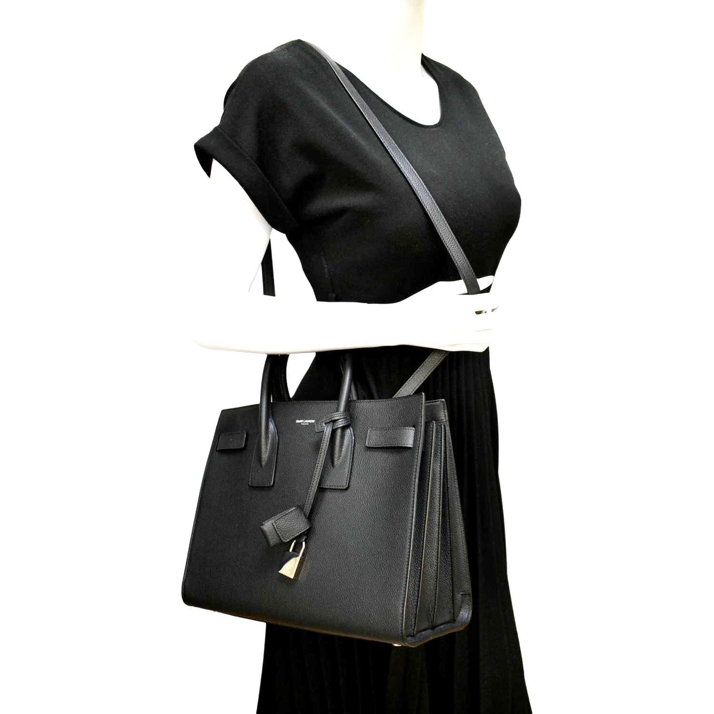 SAINT LAURENT Sac de Jour Leather Satchel Shoulder Bag Black