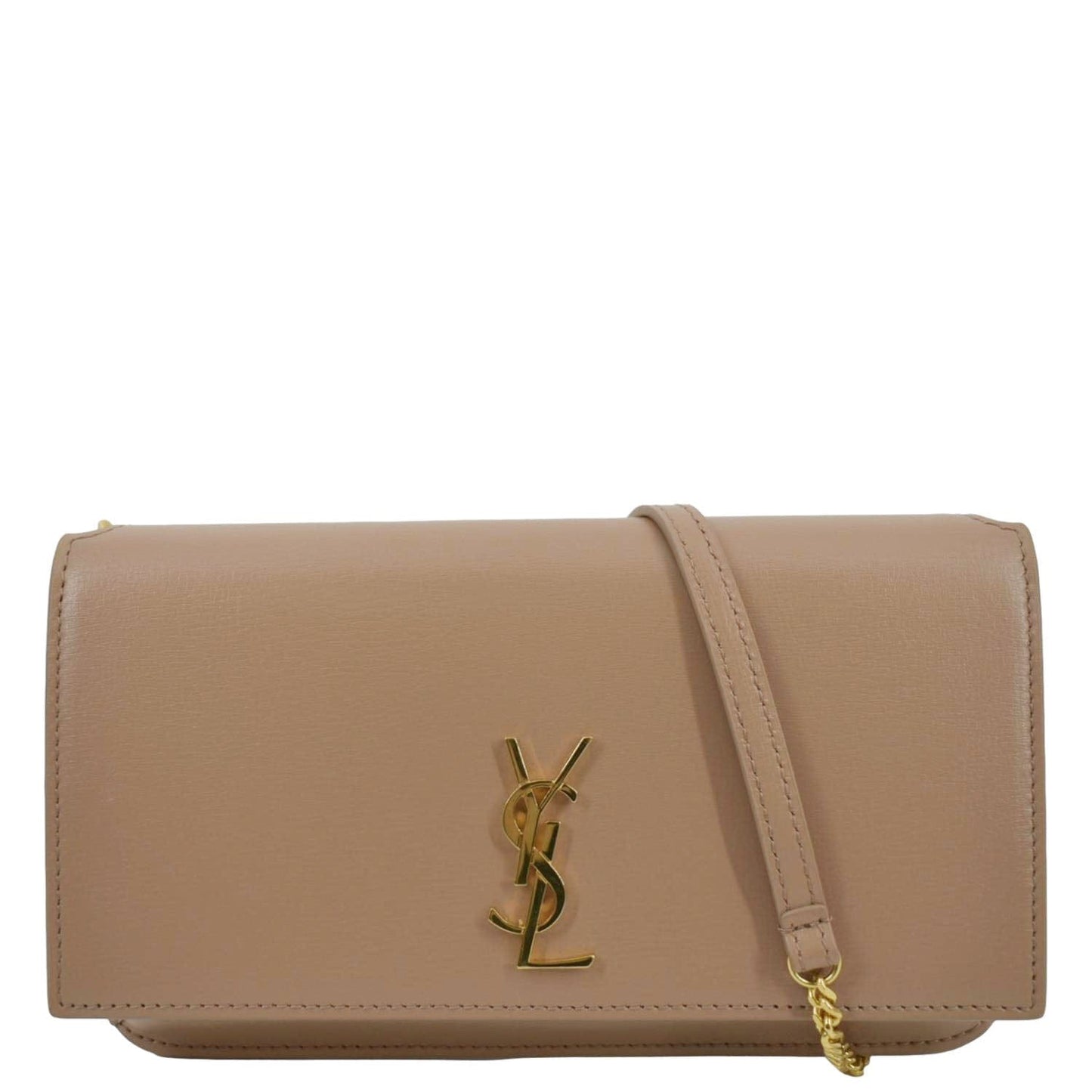 SAINT LAURENT Cassandre Phone Holder Leather Shoulder Bag Dark Beige