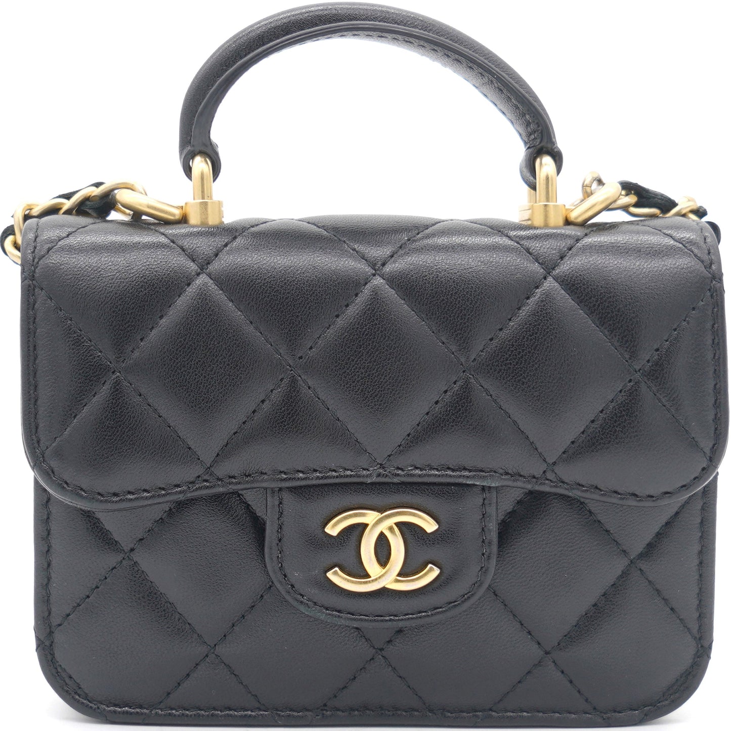 Chanel Black Quilted Leather Nano Top Handle Square Classic Flap Bag
