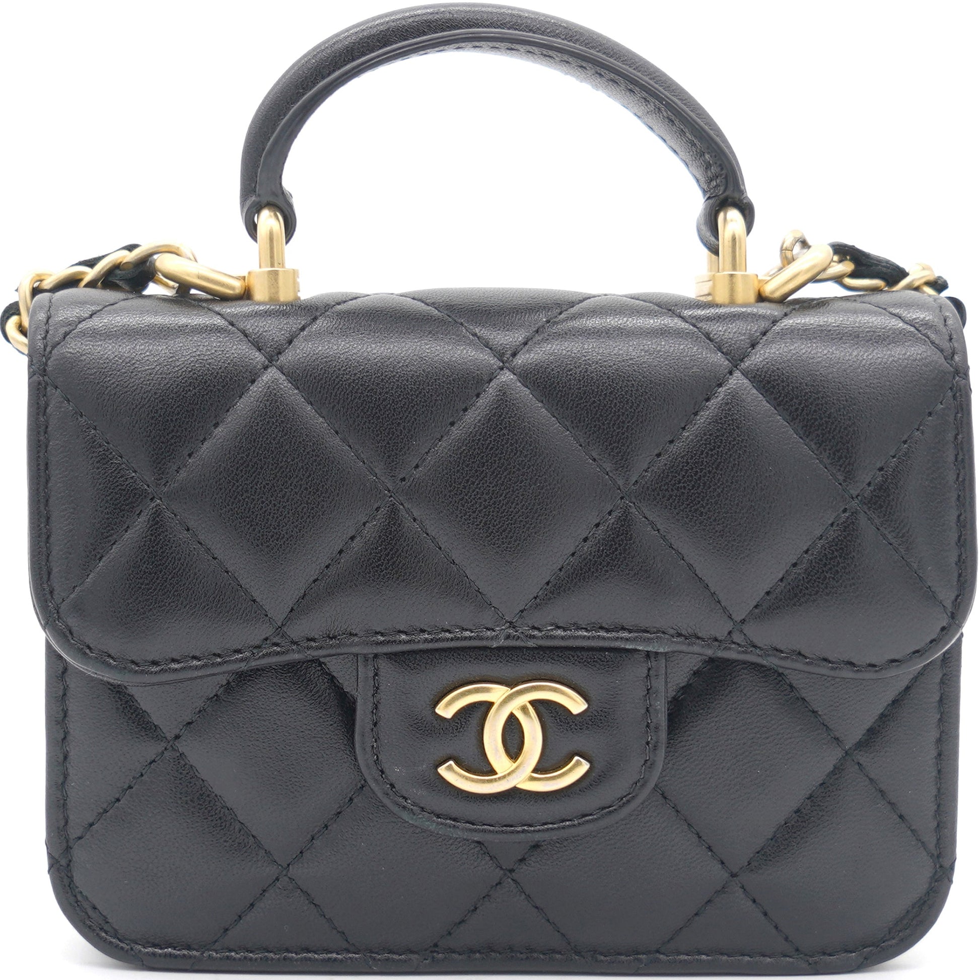 Chanel Black Quilted Leather Nano Top Handle Square Classic Flap Bag
