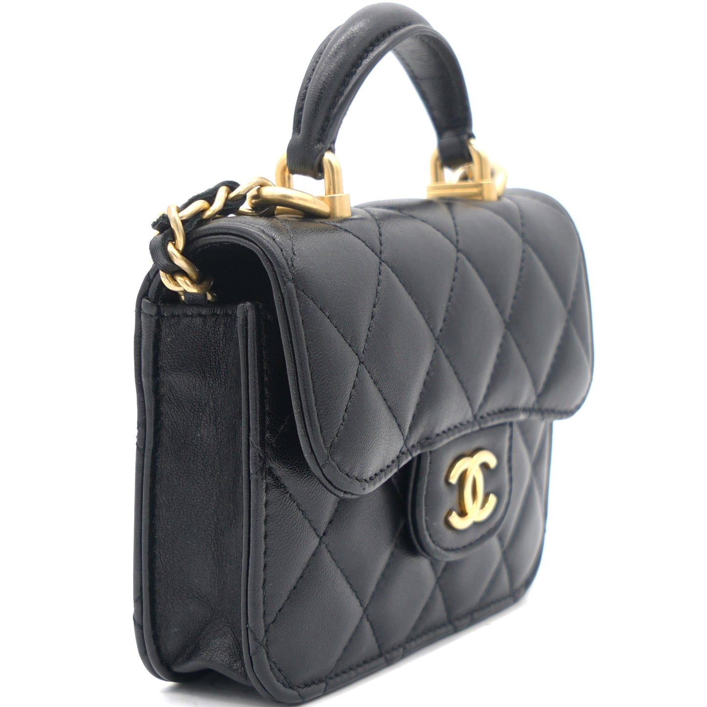 Chanel Black Quilted Leather Nano Top Handle Square Classic Flap Bag
