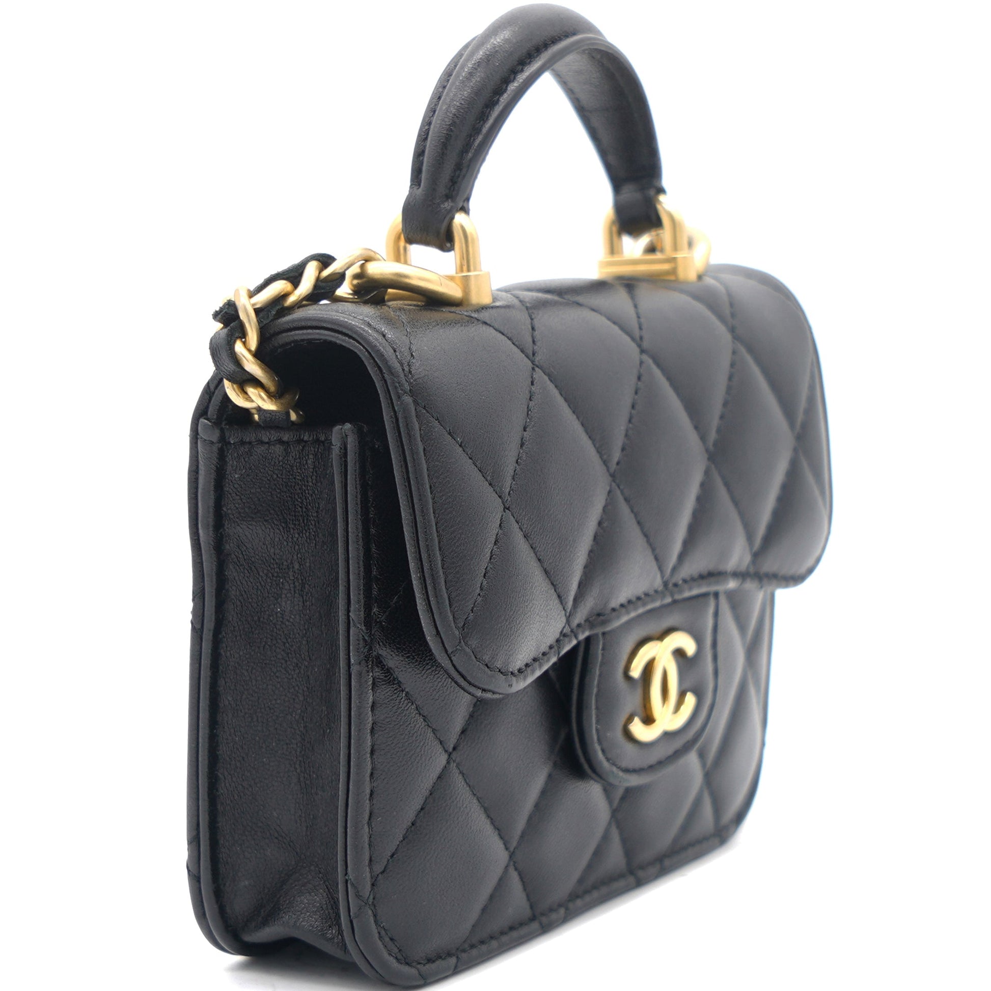 Chanel Black Quilted Leather Nano Top Handle Square Classic Flap Bag
