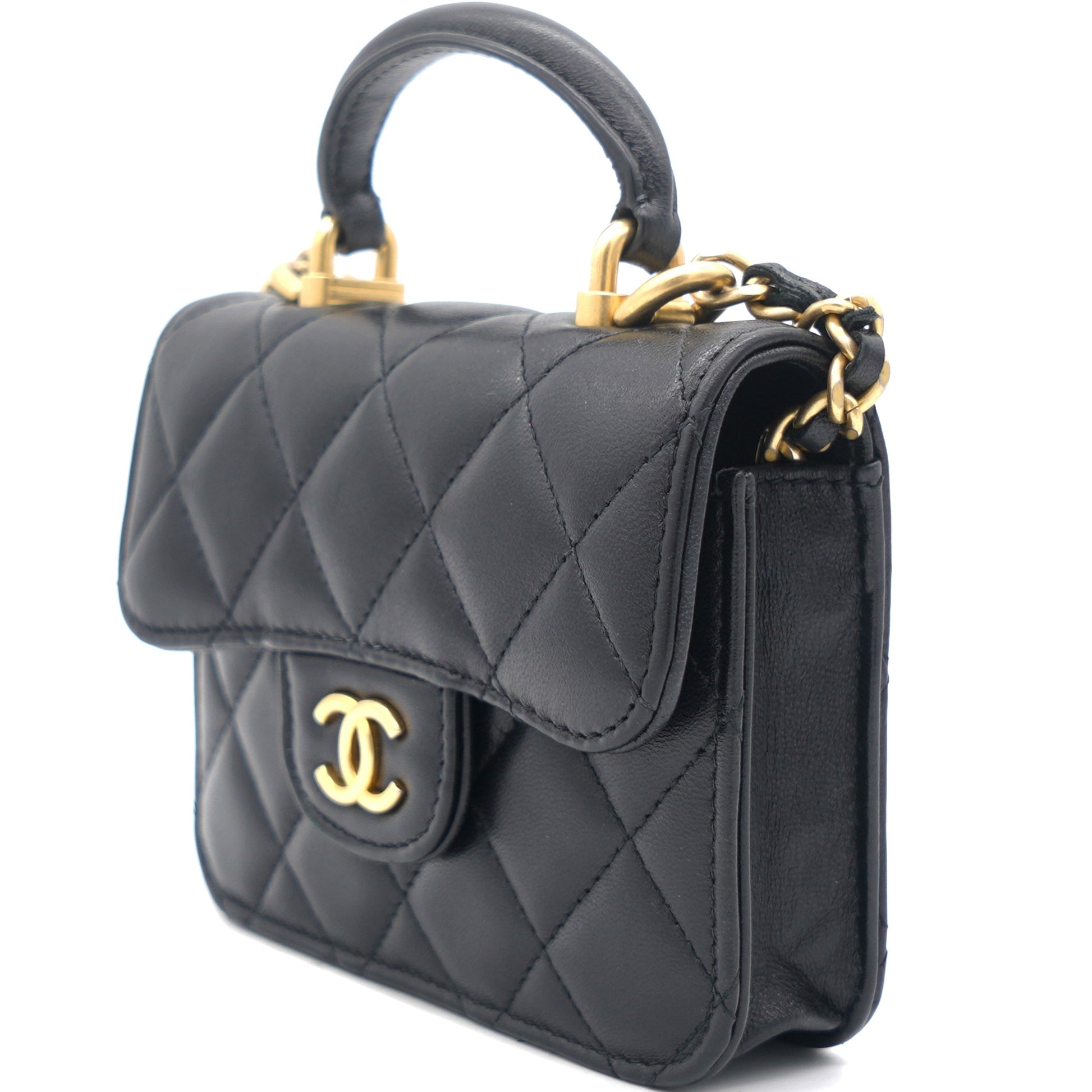 Chanel Black Quilted Leather Nano Top Handle Square Classic Flap Bag
