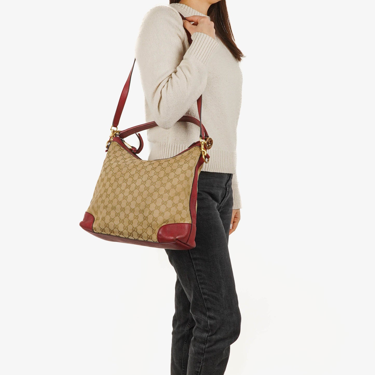 Gucci Miss GG Original Beige/Raspberry GG Canvas Hobo Bag