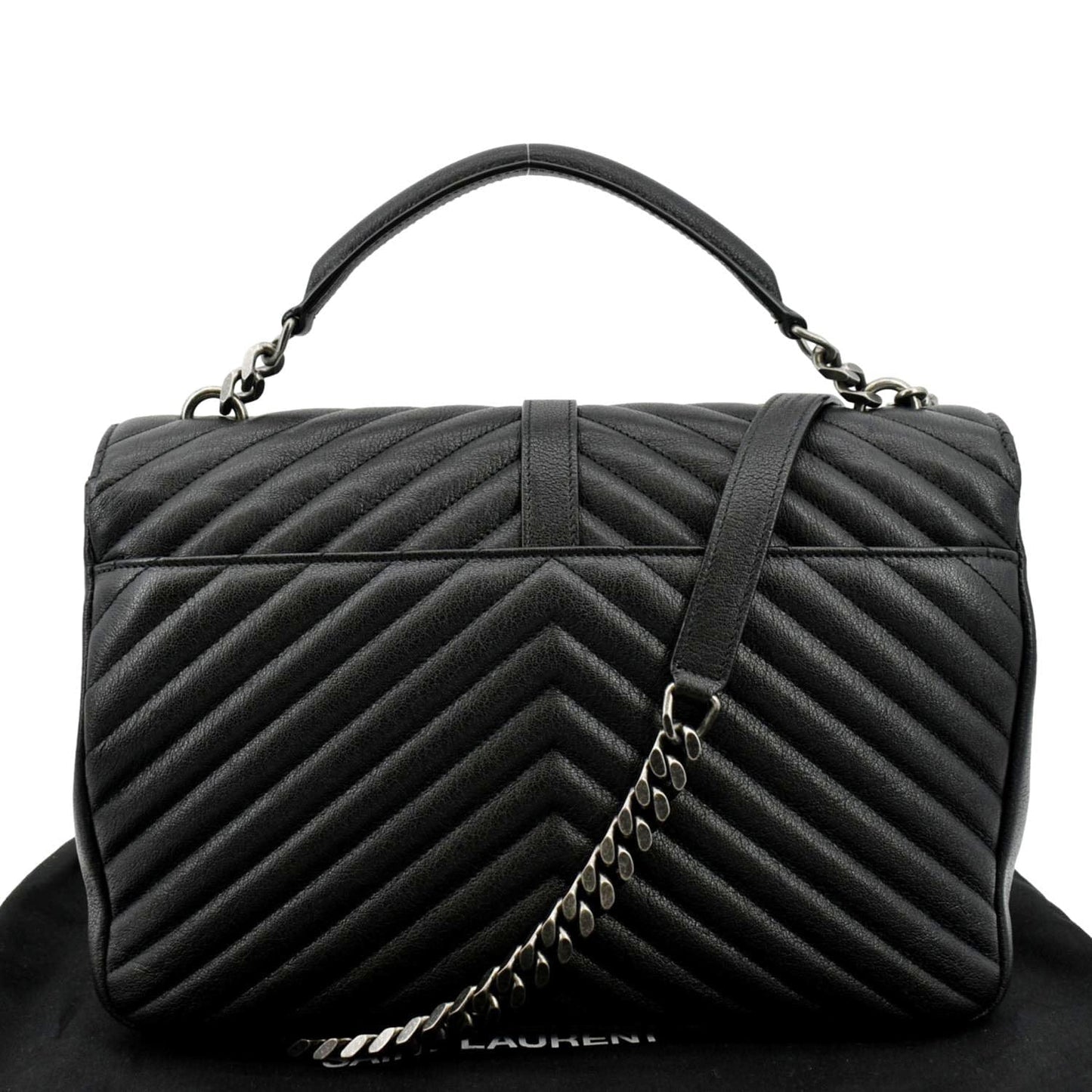 SAINT LAURENT College Large Lambskin Leather Shoulder Chain Bag Black