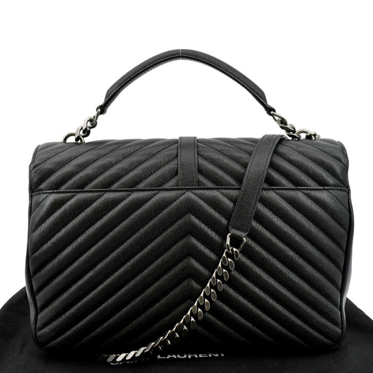 SAINT LAURENT College Large Lambskin Leather Shoulder Chain Bag Black