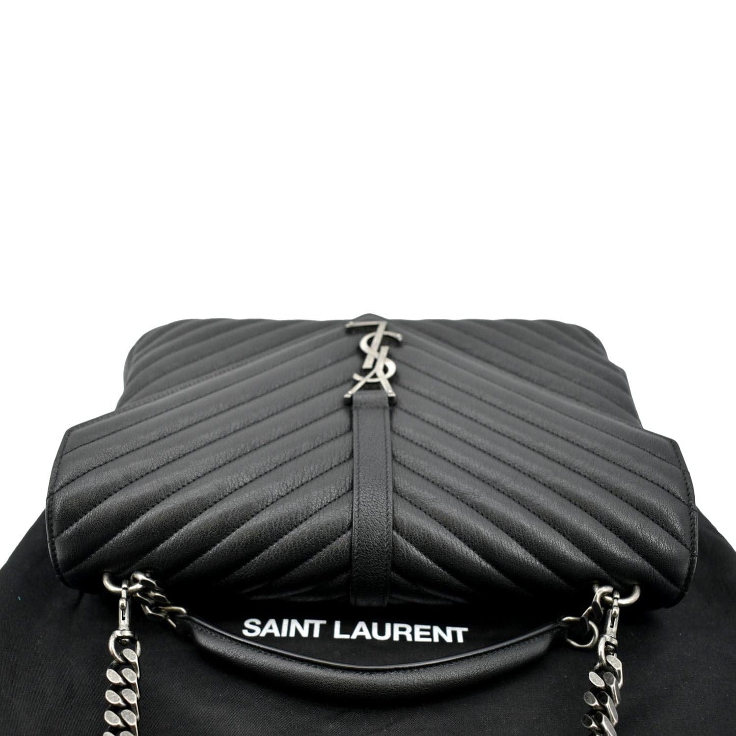 SAINT LAURENT College Large Lambskin Leather Shoulder Chain Bag Black