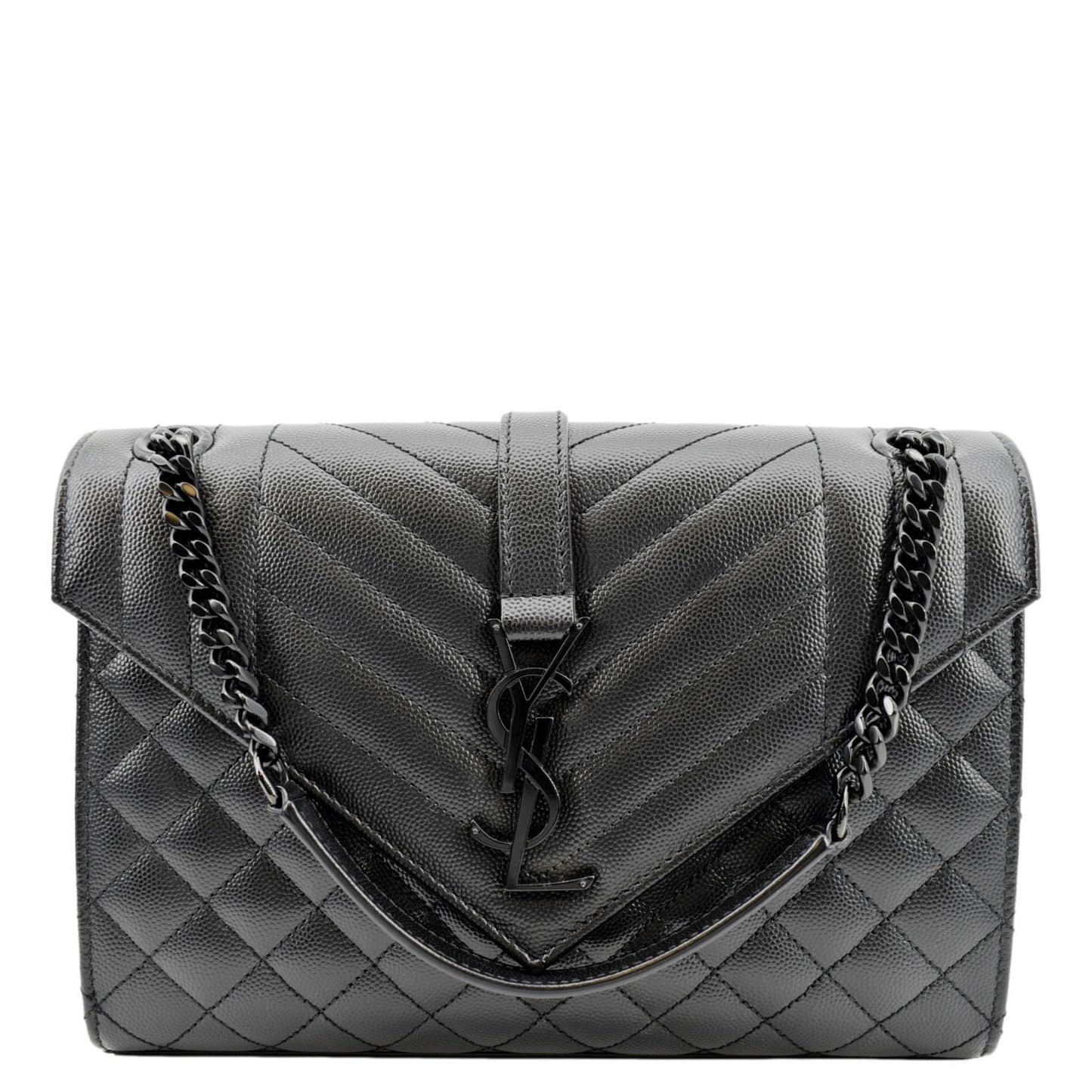 SAINT LAURENT Small Envelope MatelassÃÂ© Leather Shoulder Bag Black