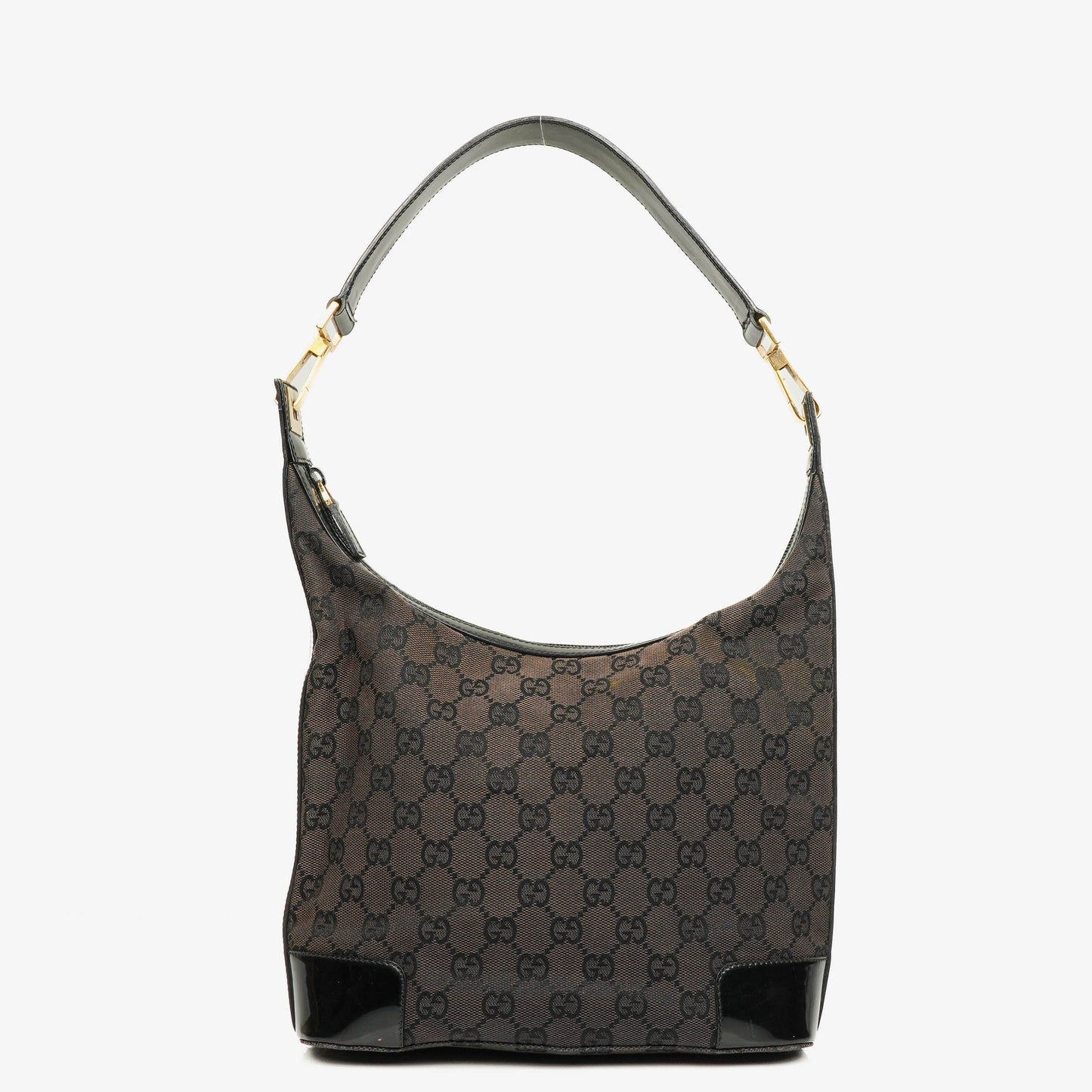 Gucci Monogram Canvas And Patent Leather Hobo Shoulder Bag