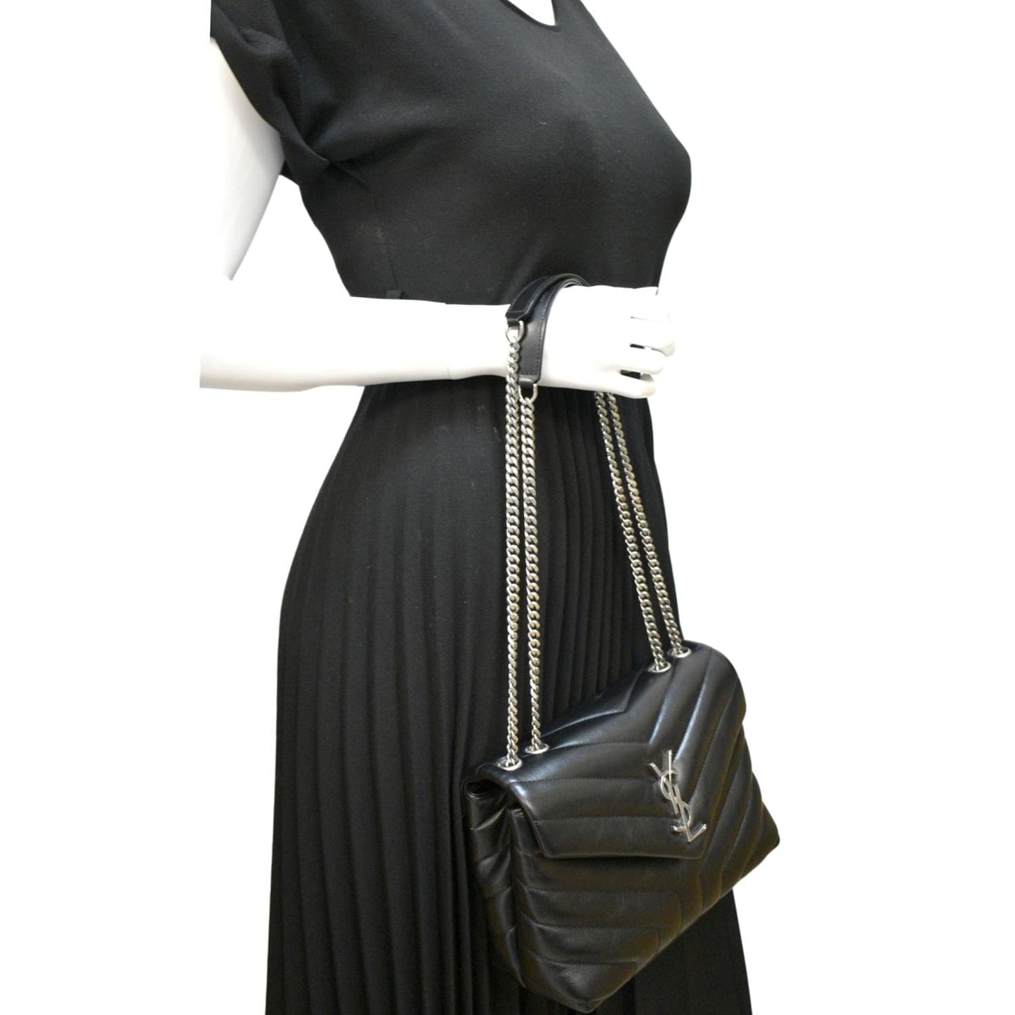 SAINT LAURENT Loulou Small Matelasse Leather Chain Shoulder Bag Black