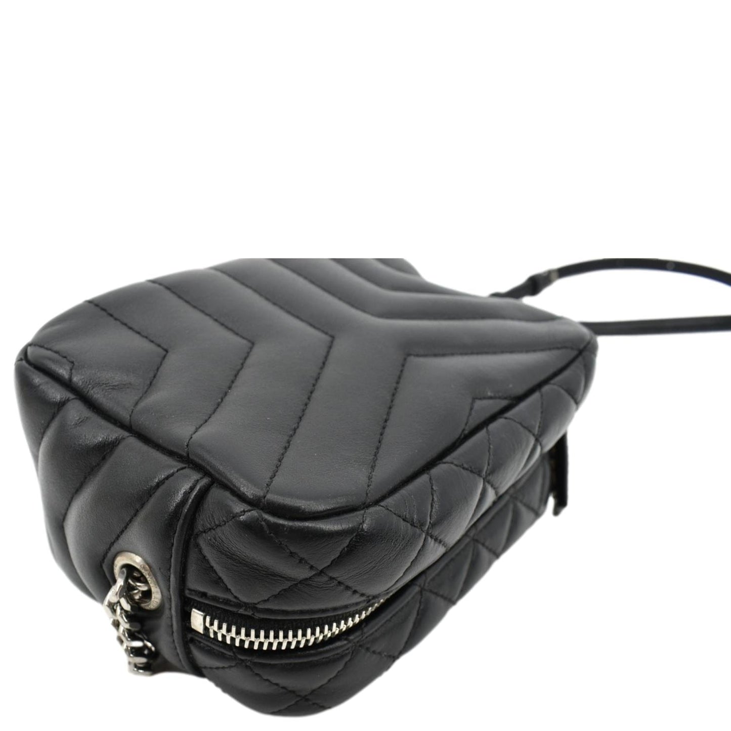 SAINT LAURENT Y Mini Quilted Calfskin Leather Camera Bag Black