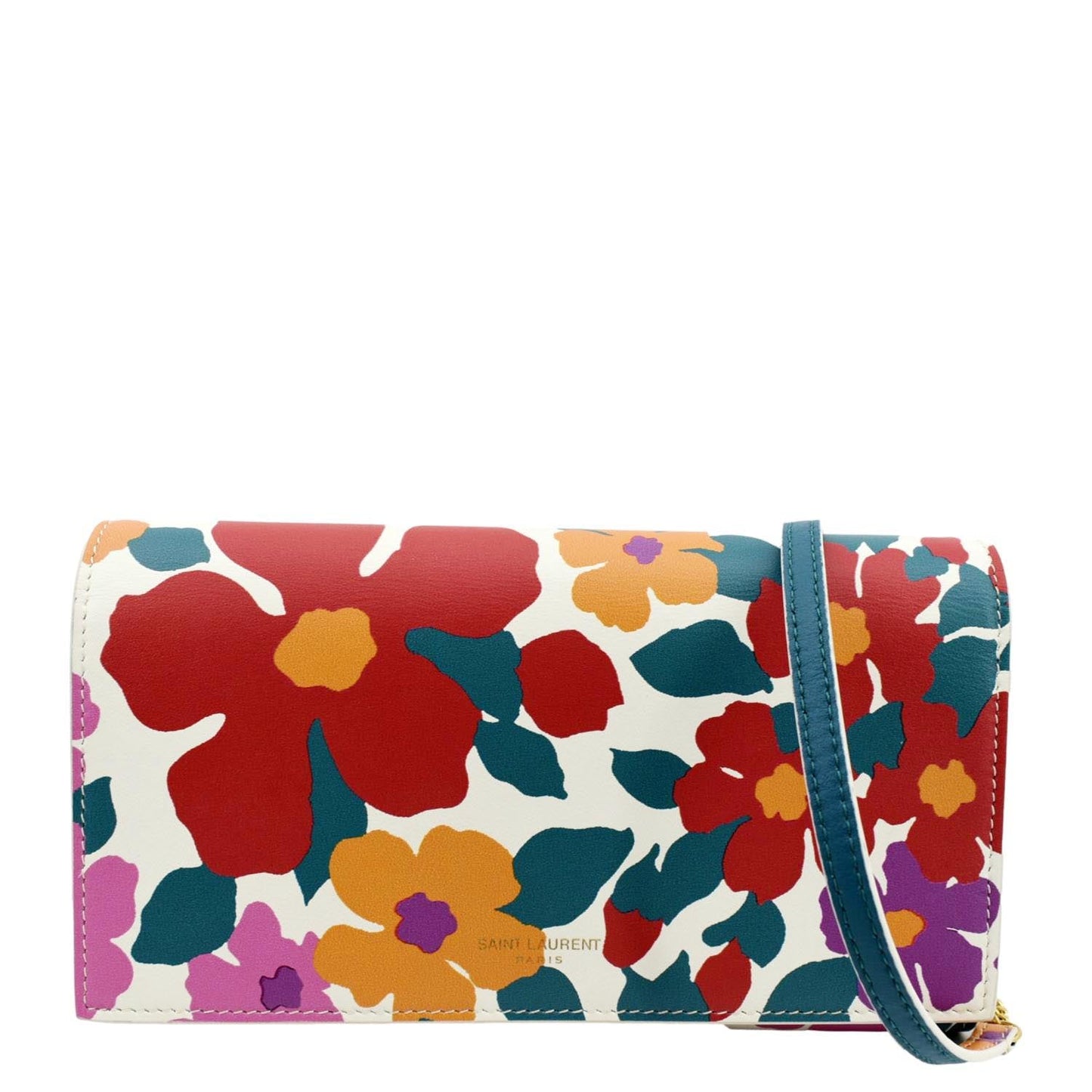 SAINT LAURENT Floral Print Leather Shoulder Bag Multicolor
