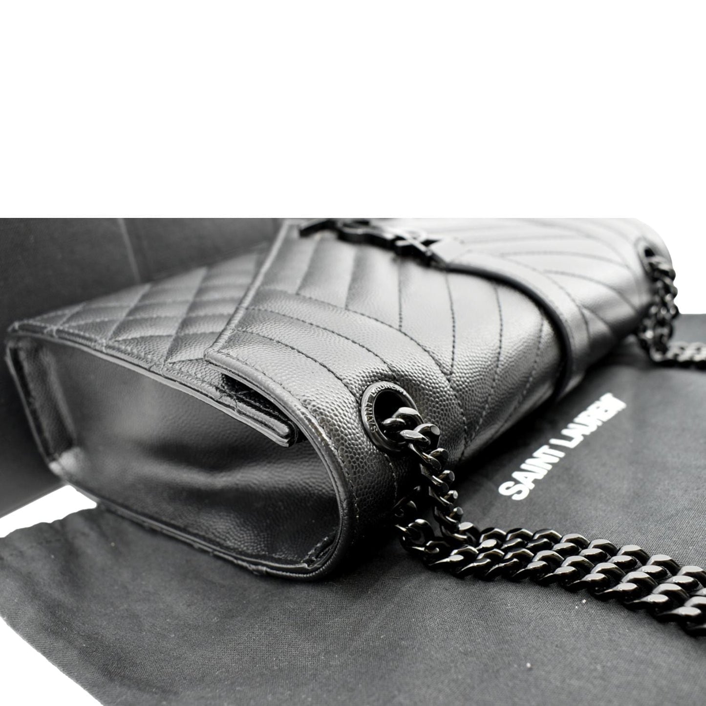 SAINT LAURENT Small Envelope MatelassÃÂ© Leather Shoulder Bag Black