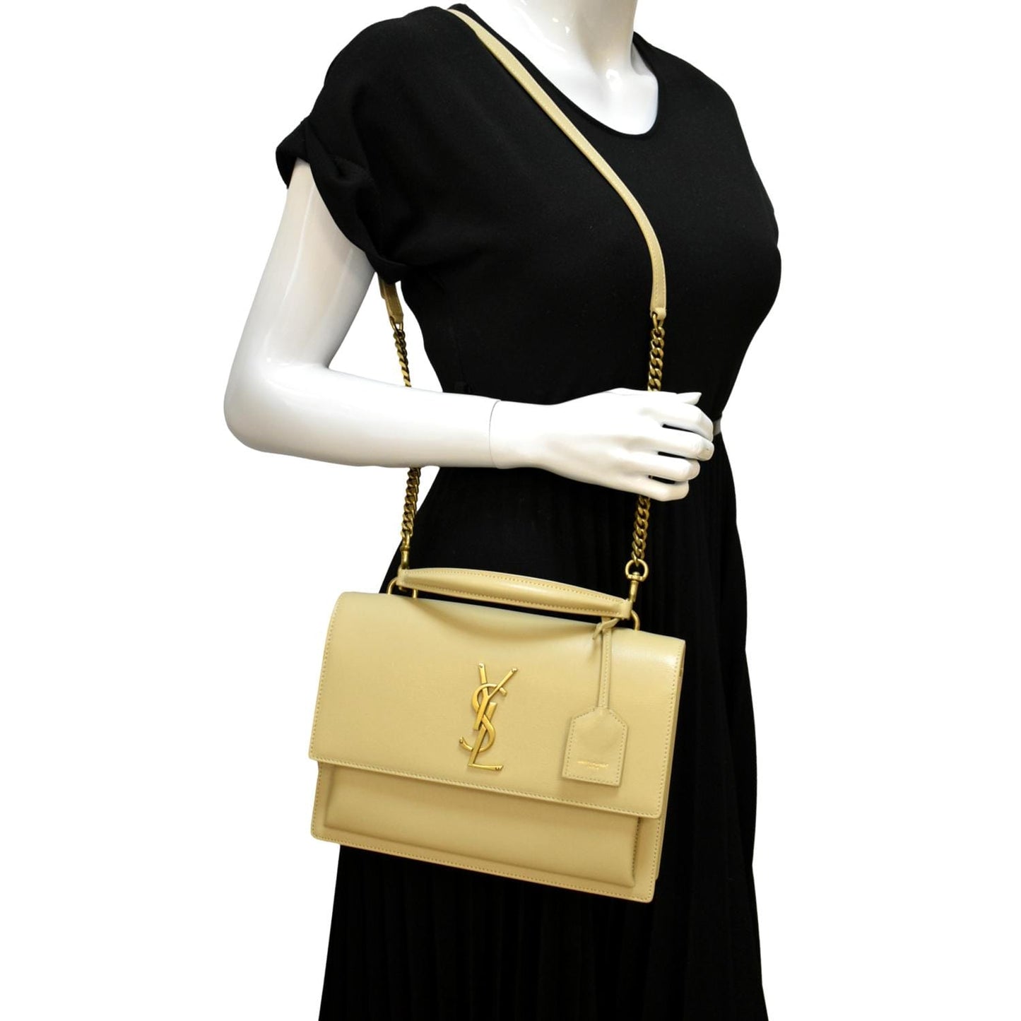SAINT LAURENT Monogram Sunset Medium Leather Shoulder Bag Beige