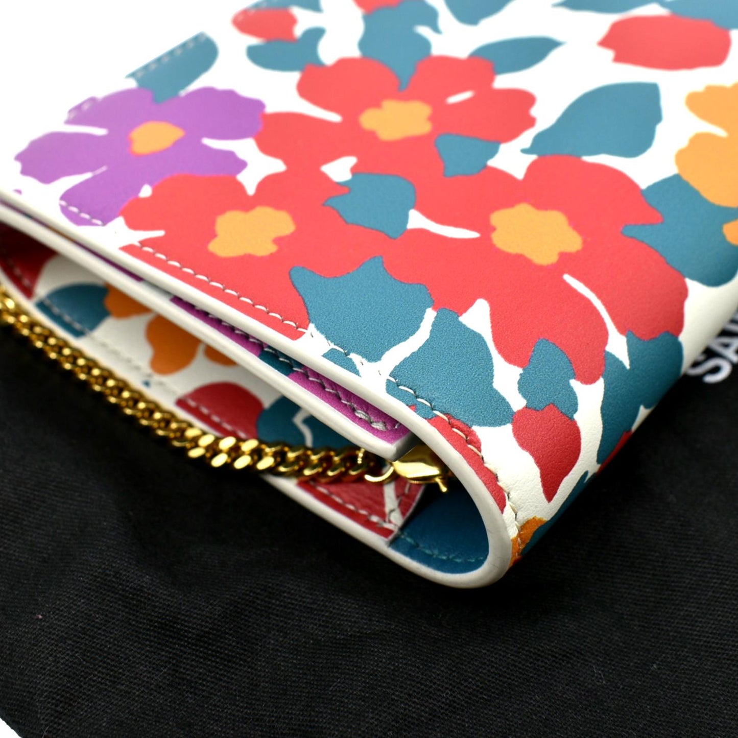 SAINT LAURENT Floral Print Leather Shoulder Bag Multicolor