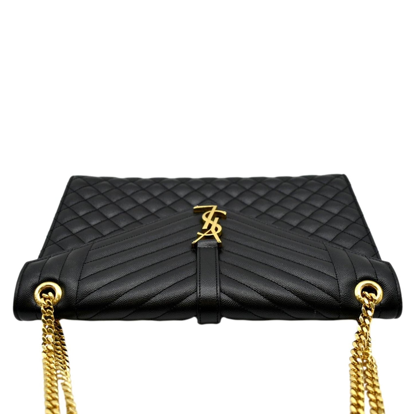 SAINT LAURENT Large Envelope Calfskin Leather Chain Shoulder Bag Black