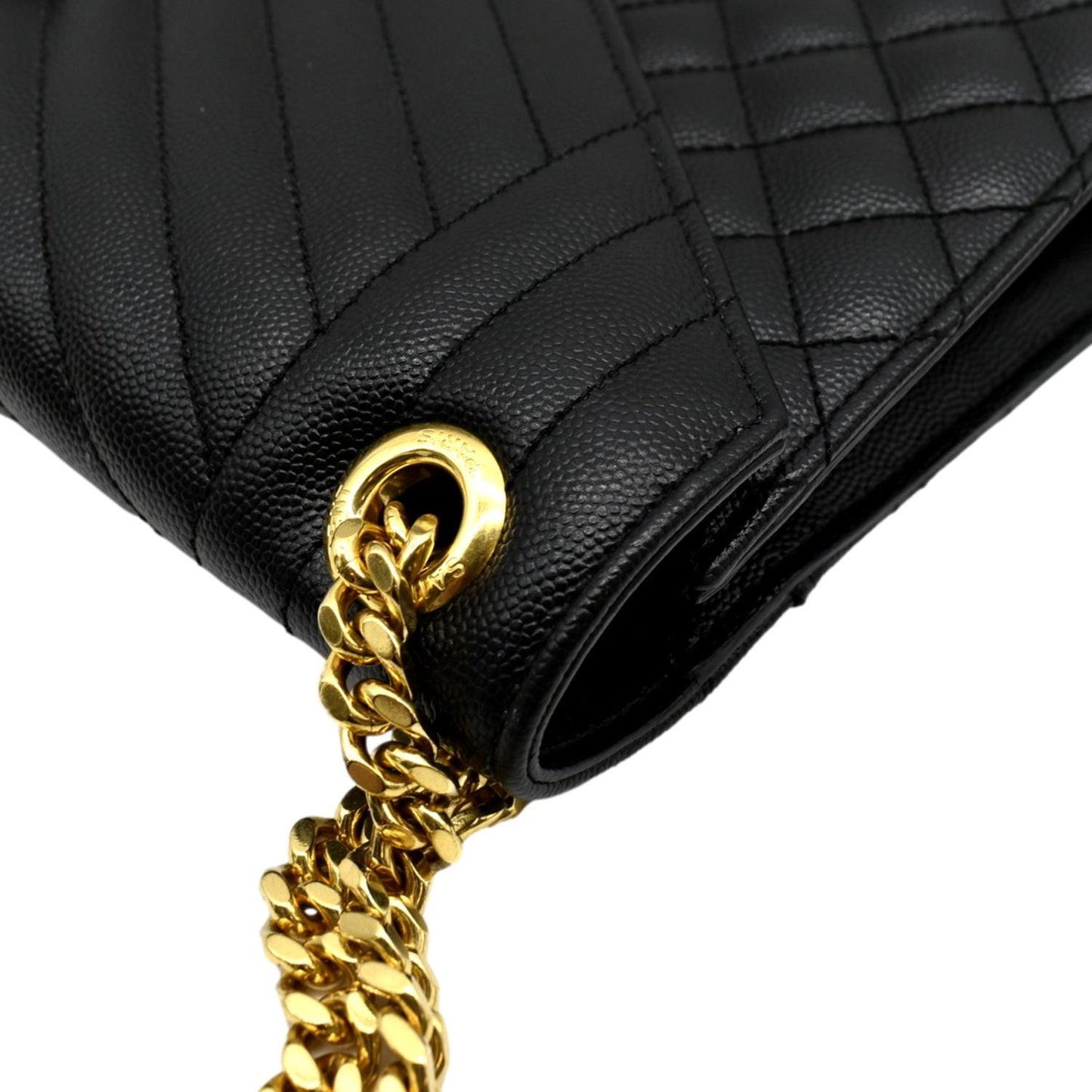 SAINT LAURENT Large Envelope Calfskin Leather Chain Shoulder Bag Black