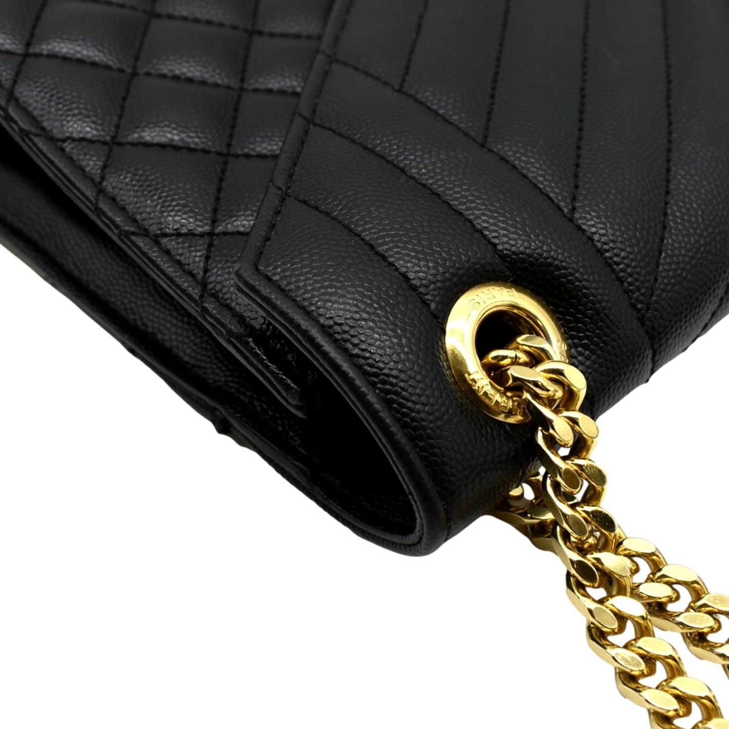 SAINT LAURENT Large Envelope Calfskin Leather Chain Shoulder Bag Black