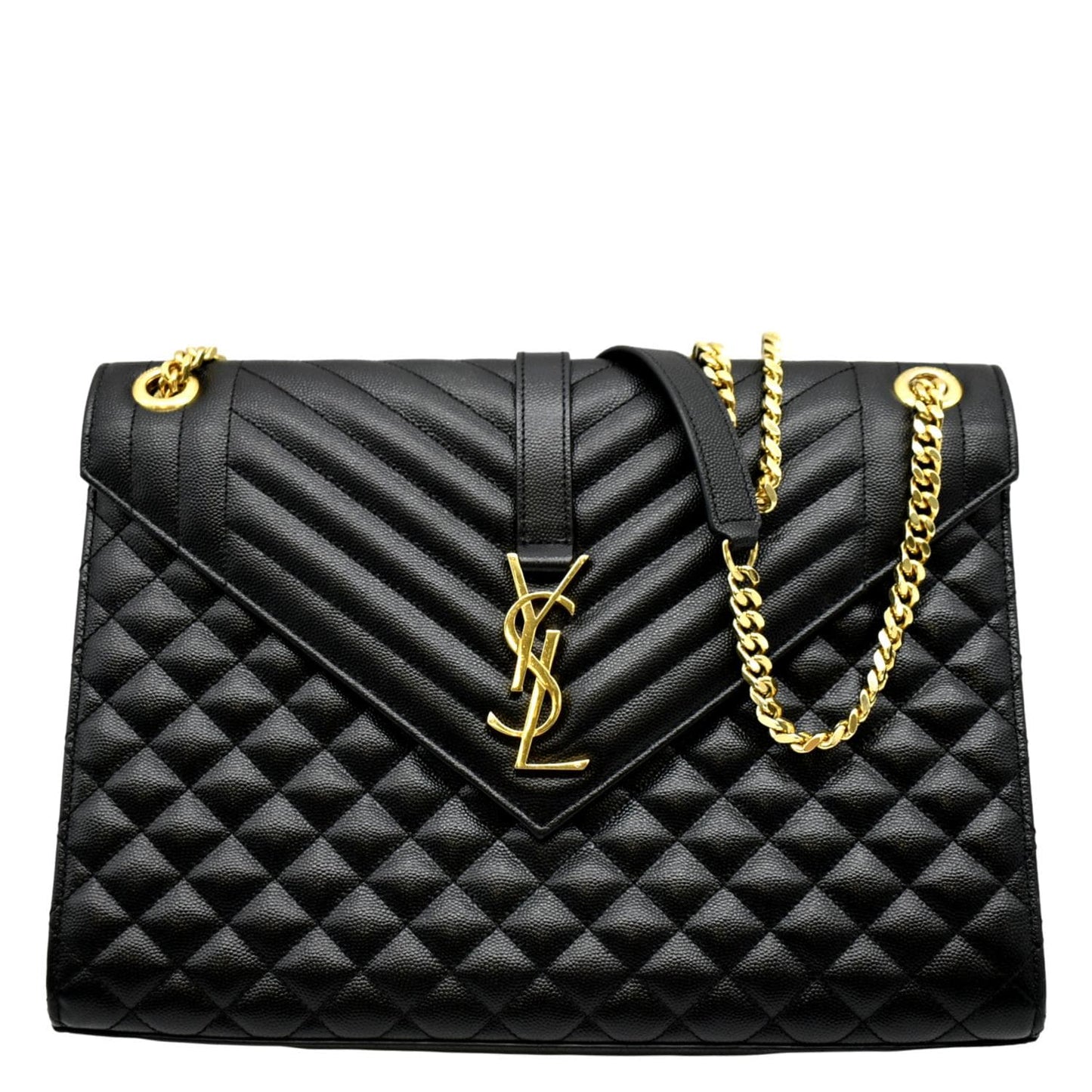 SAINT LAURENT Large Envelope Calfskin Leather Chain Shoulder Bag Black