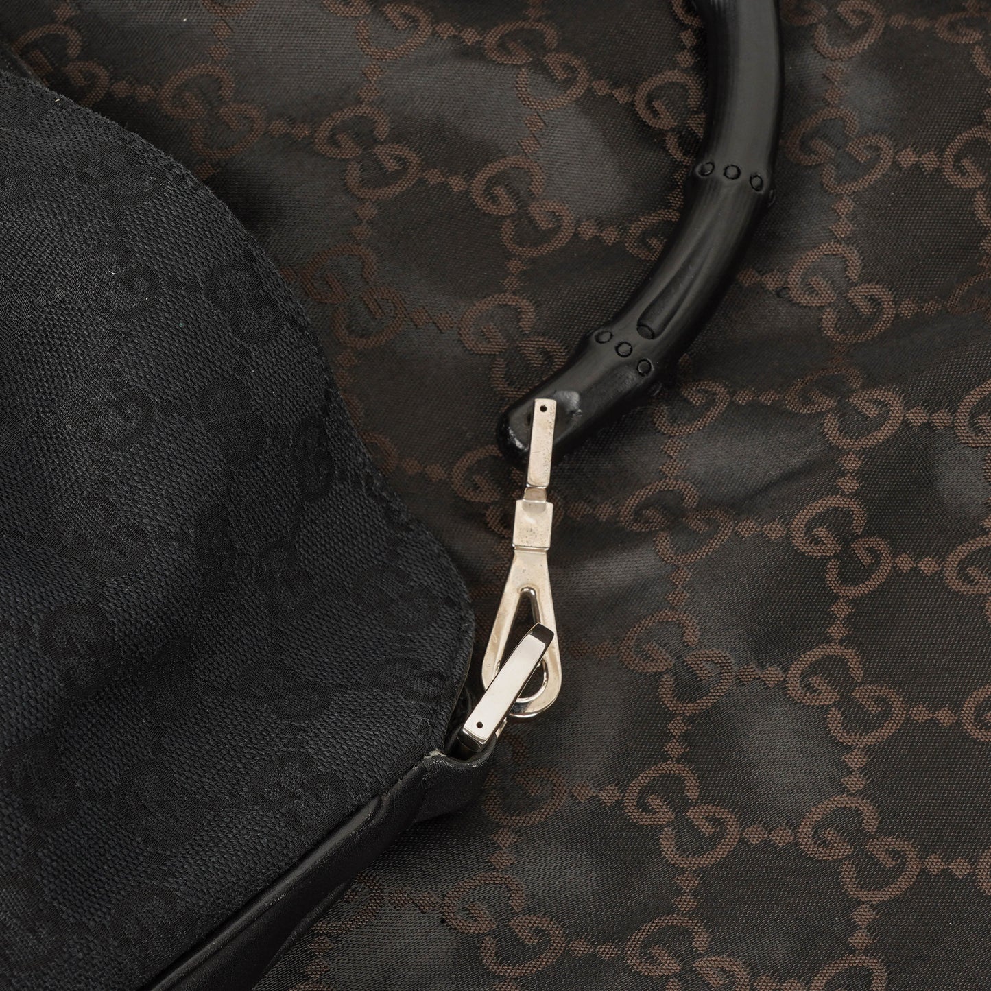 Gucci GG Monogram Canvas Bamboo Top Handle Bag