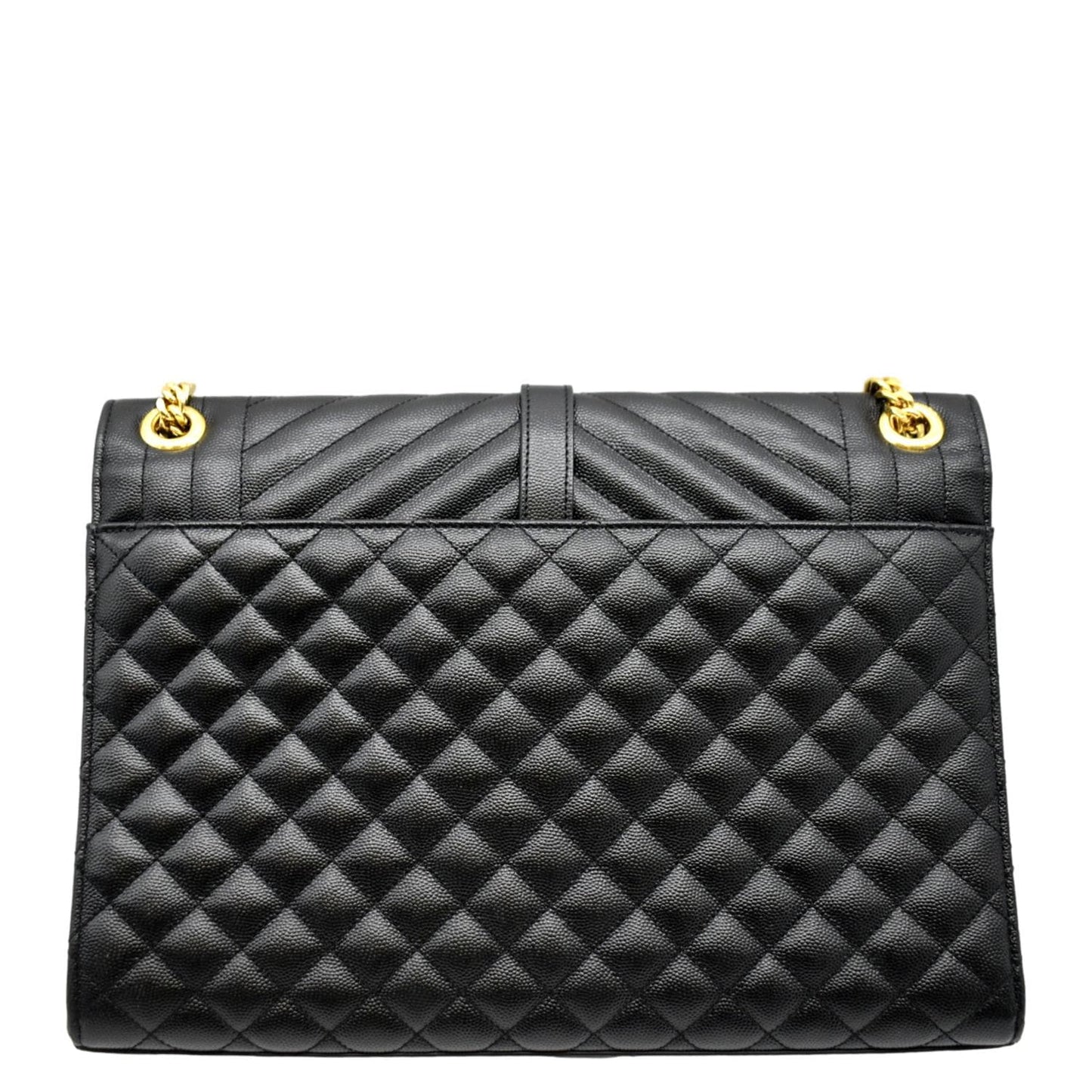 SAINT LAURENT Large Envelope Calfskin Leather Chain Shoulder Bag Black