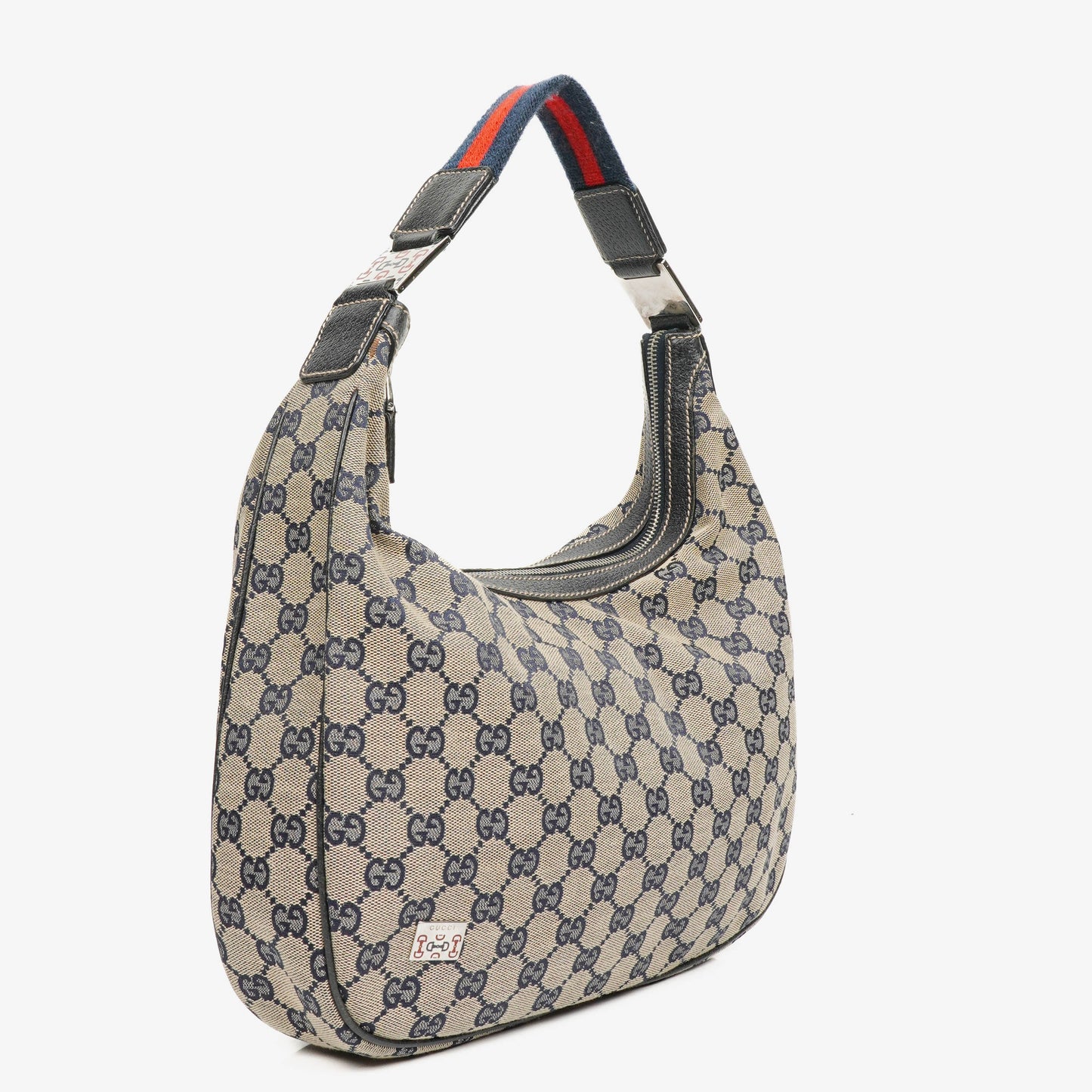 Gucci Monogram Canvas Beige/Navy Medium Pop Hobo Bag